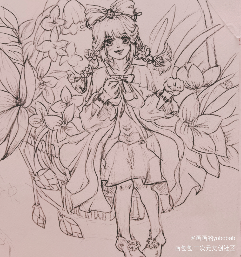 菜菜子～_王者荣耀蔡文姬线稿手绘立绘Q版原创绘画作品