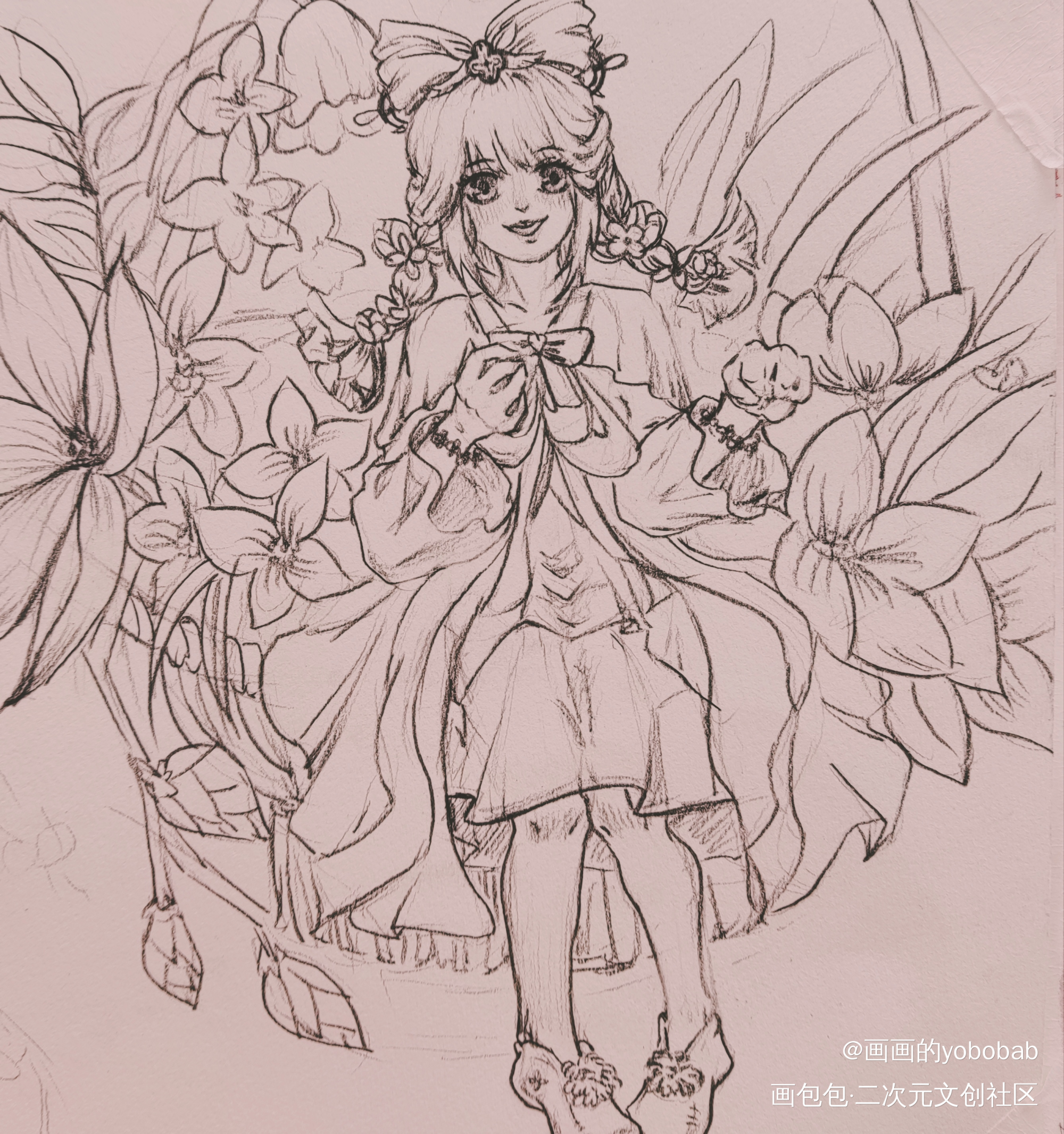 菜菜子～_王者荣耀蔡文姬线稿手绘立绘Q版原创绘画作品