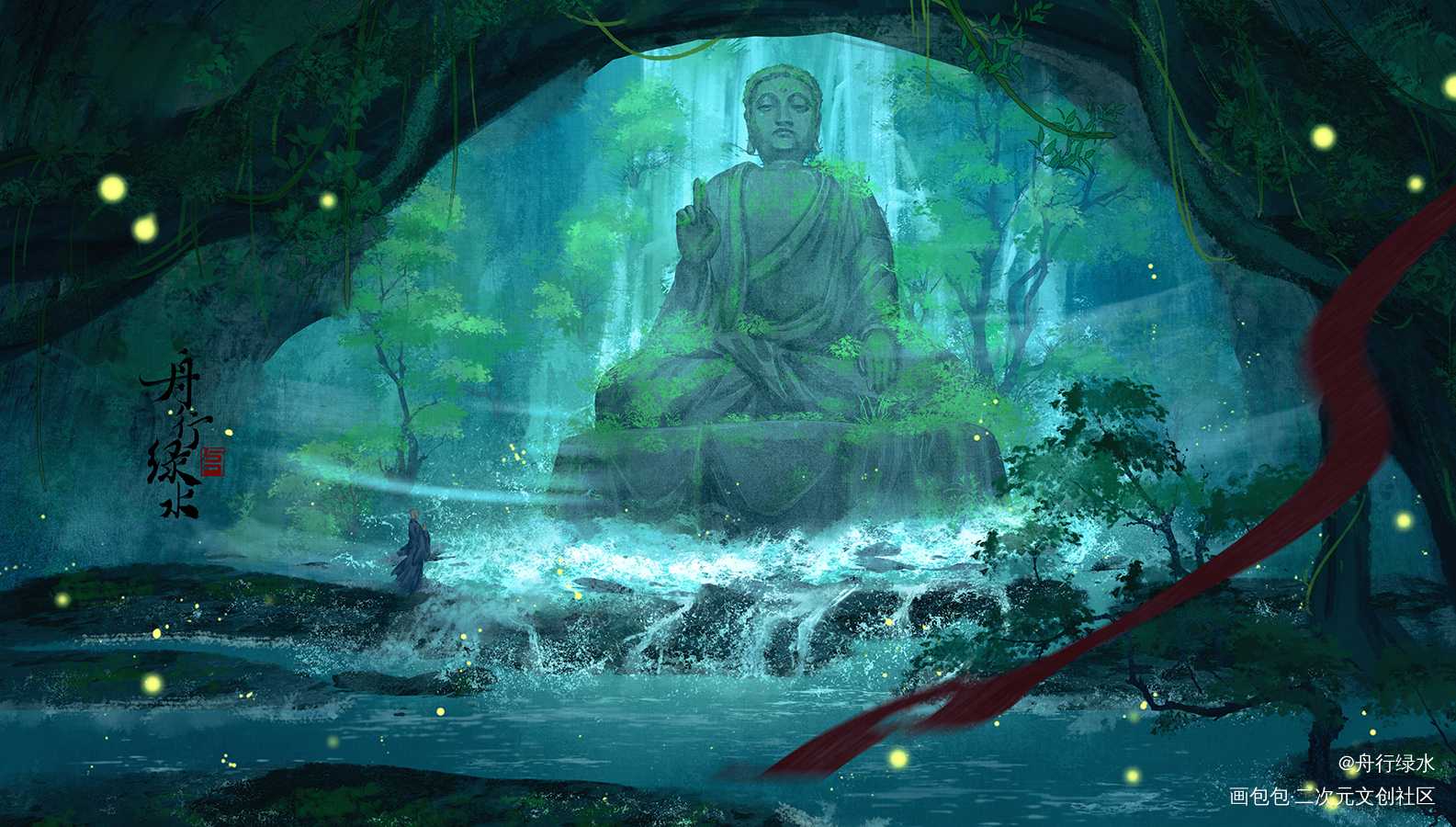 古风场景-求佛_插画原创绘画作品