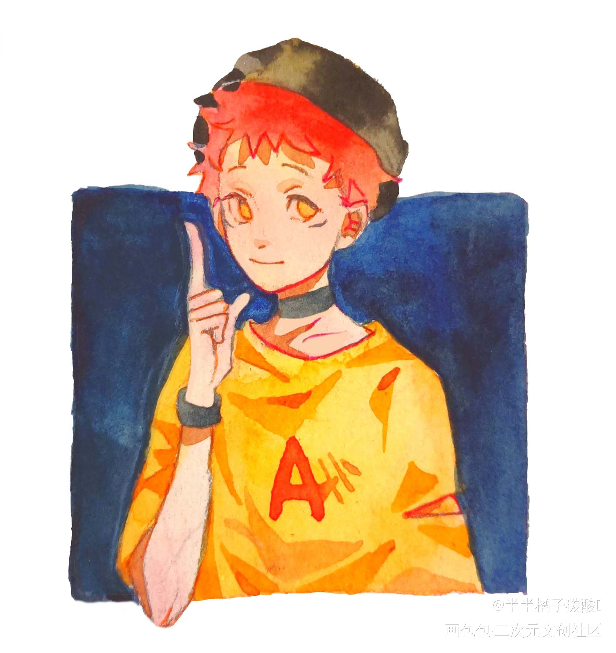 虎杖悠仁生日快乐！_咒术回战五悠虎杖悠仁手绘水彩插画摸鱼绘画作品