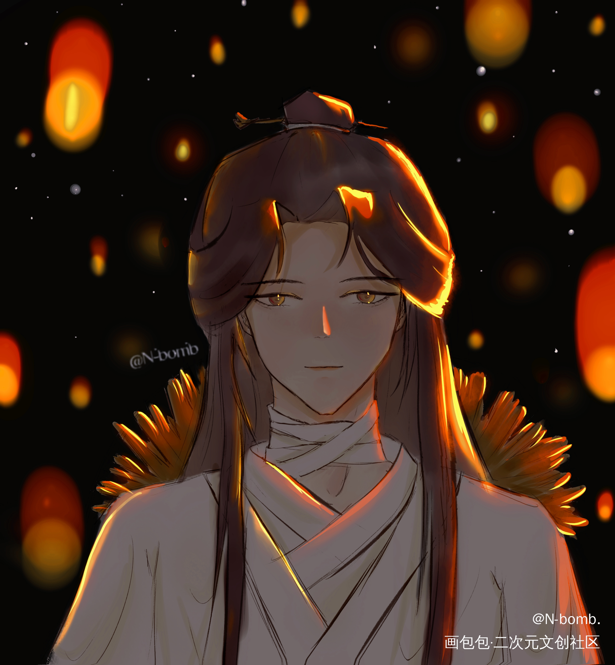 明灯三千_天官赐福谢怜摸鱼板绘绘画绘画作品