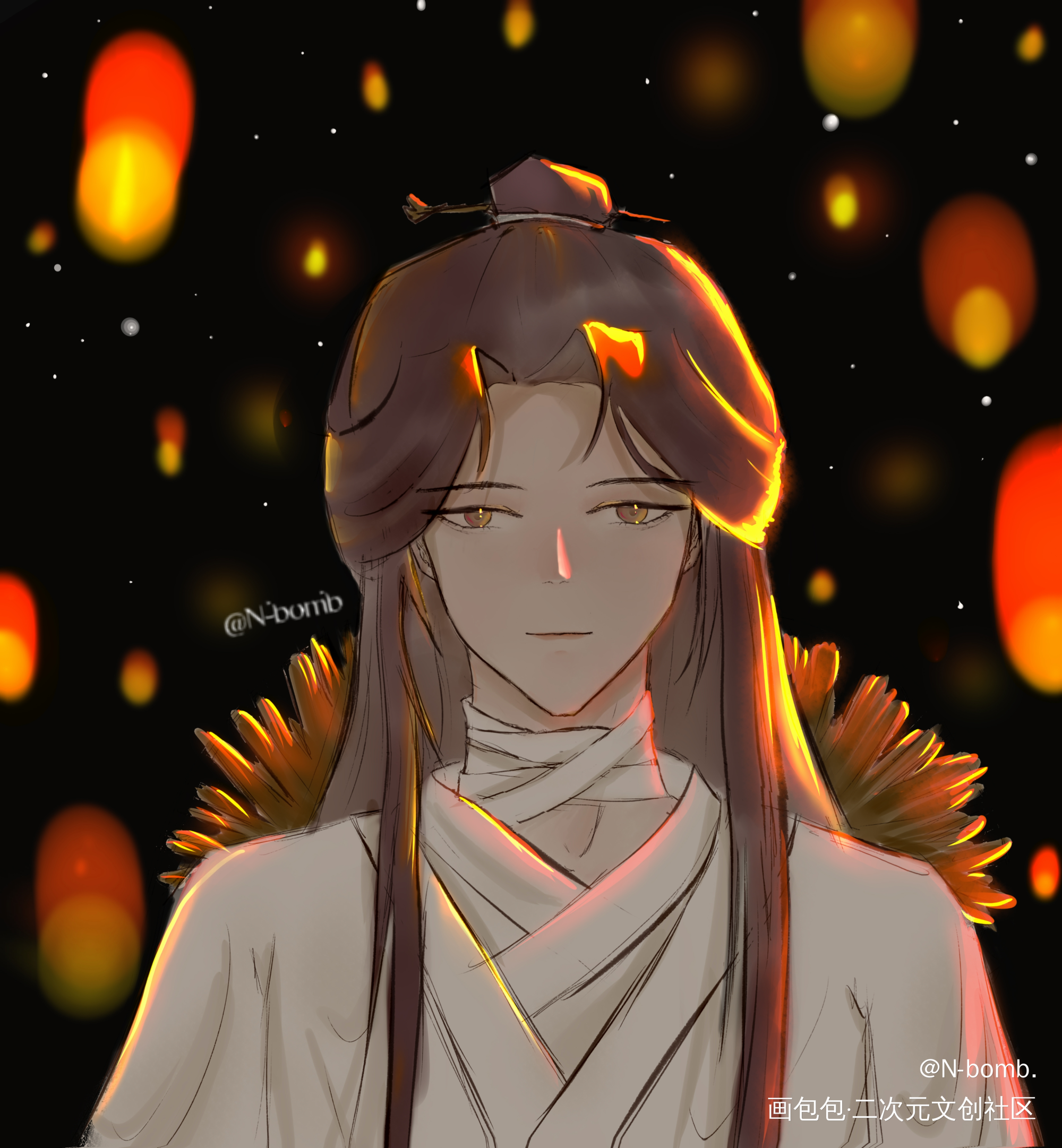 明灯三千_天官赐福谢怜摸鱼板绘绘画绘画作品