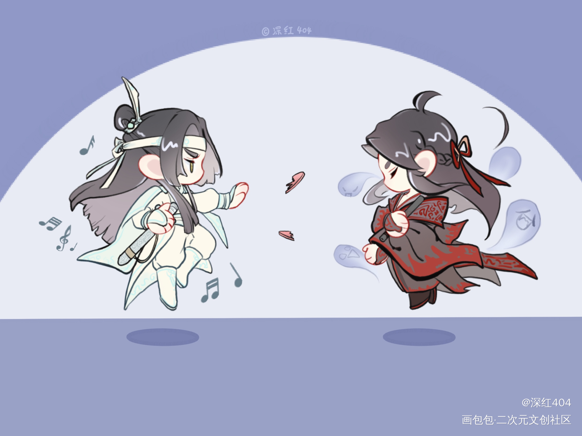 两个打一架_魔道祖师忘羡蓝忘机魏无羡Q版绘画作品