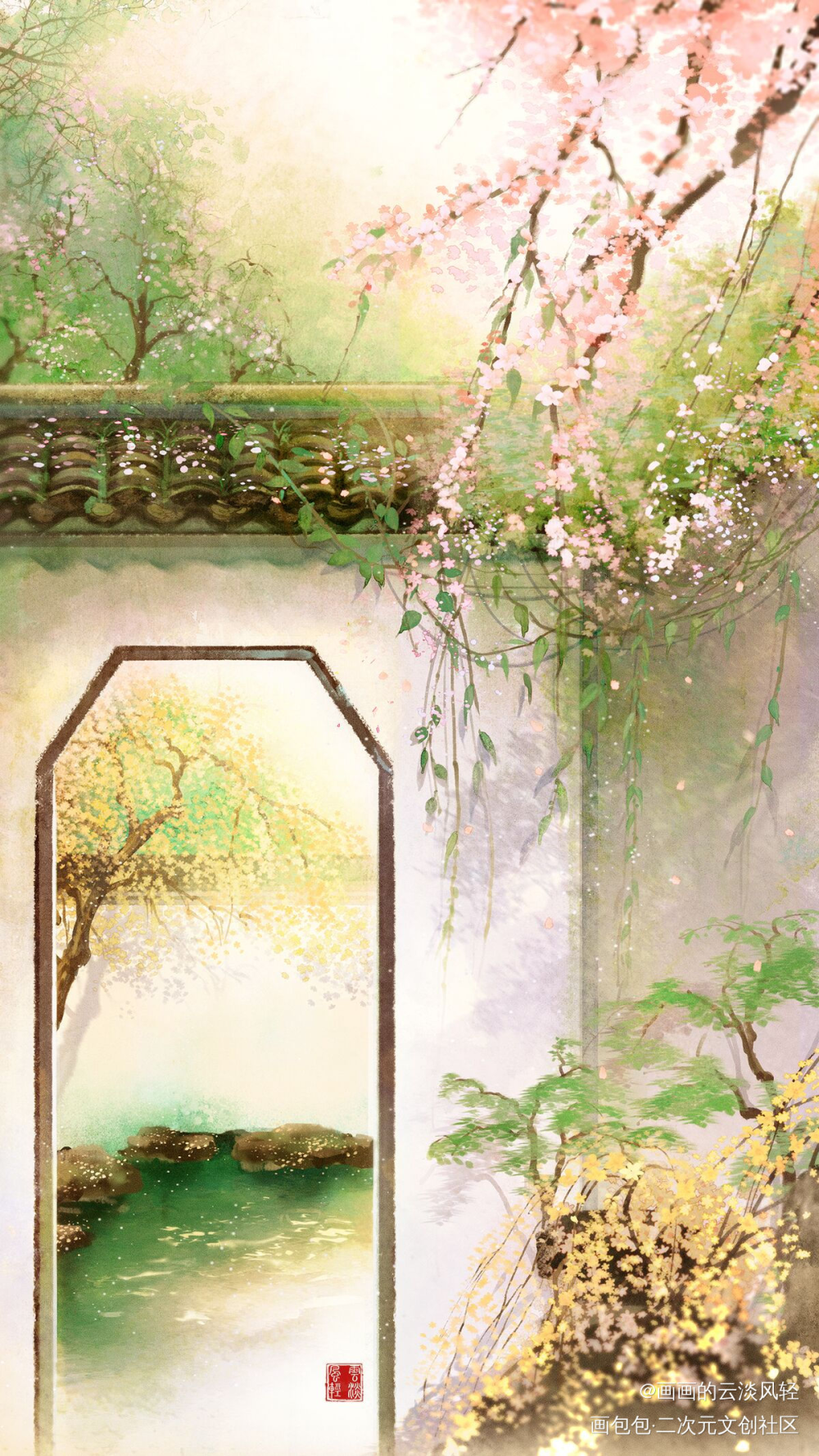 春天_古风场景古风插画古风插画板绘绘画作品