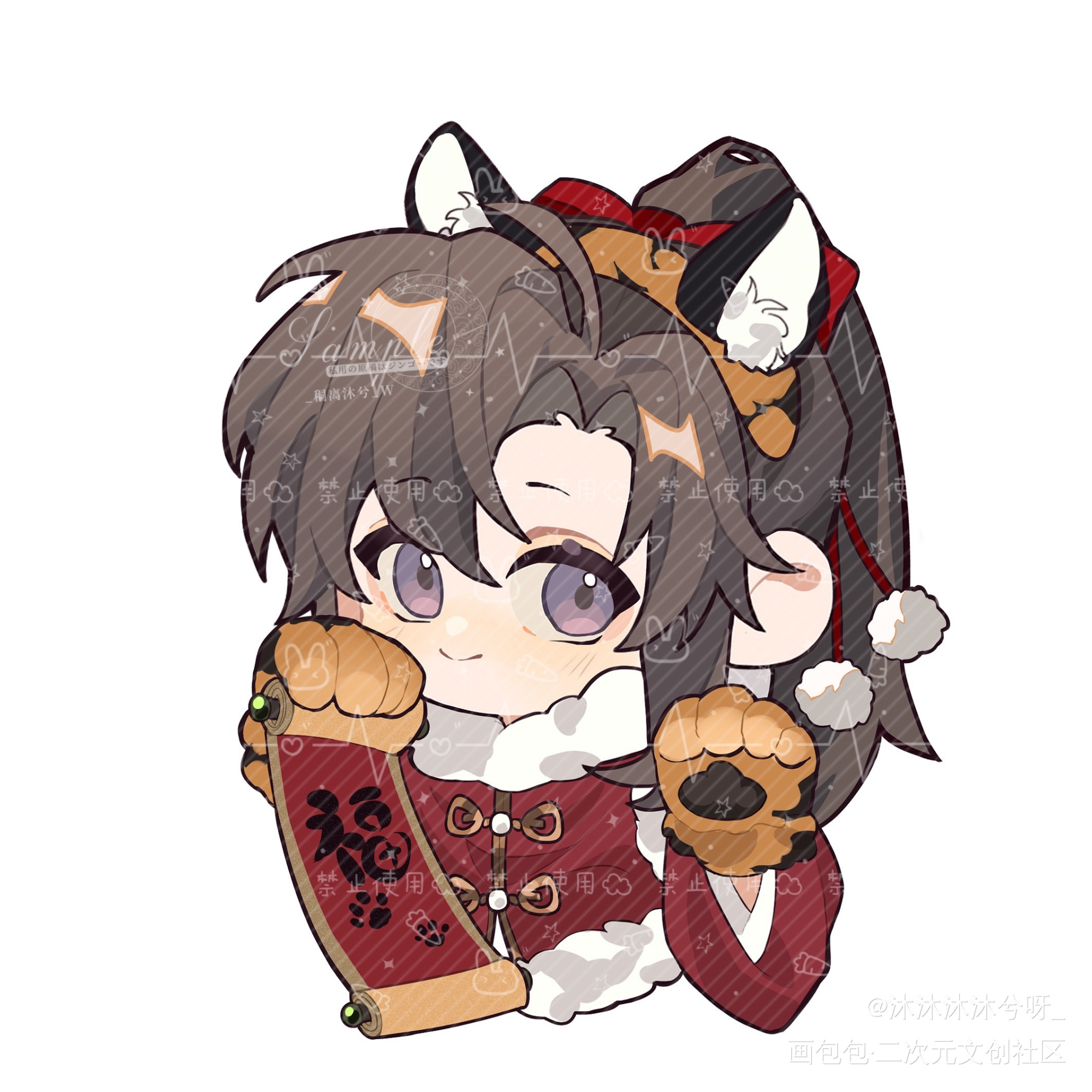 新年虎羡_魔道祖师忘羡蓝忘机魏无羡古风Q版绘画作品