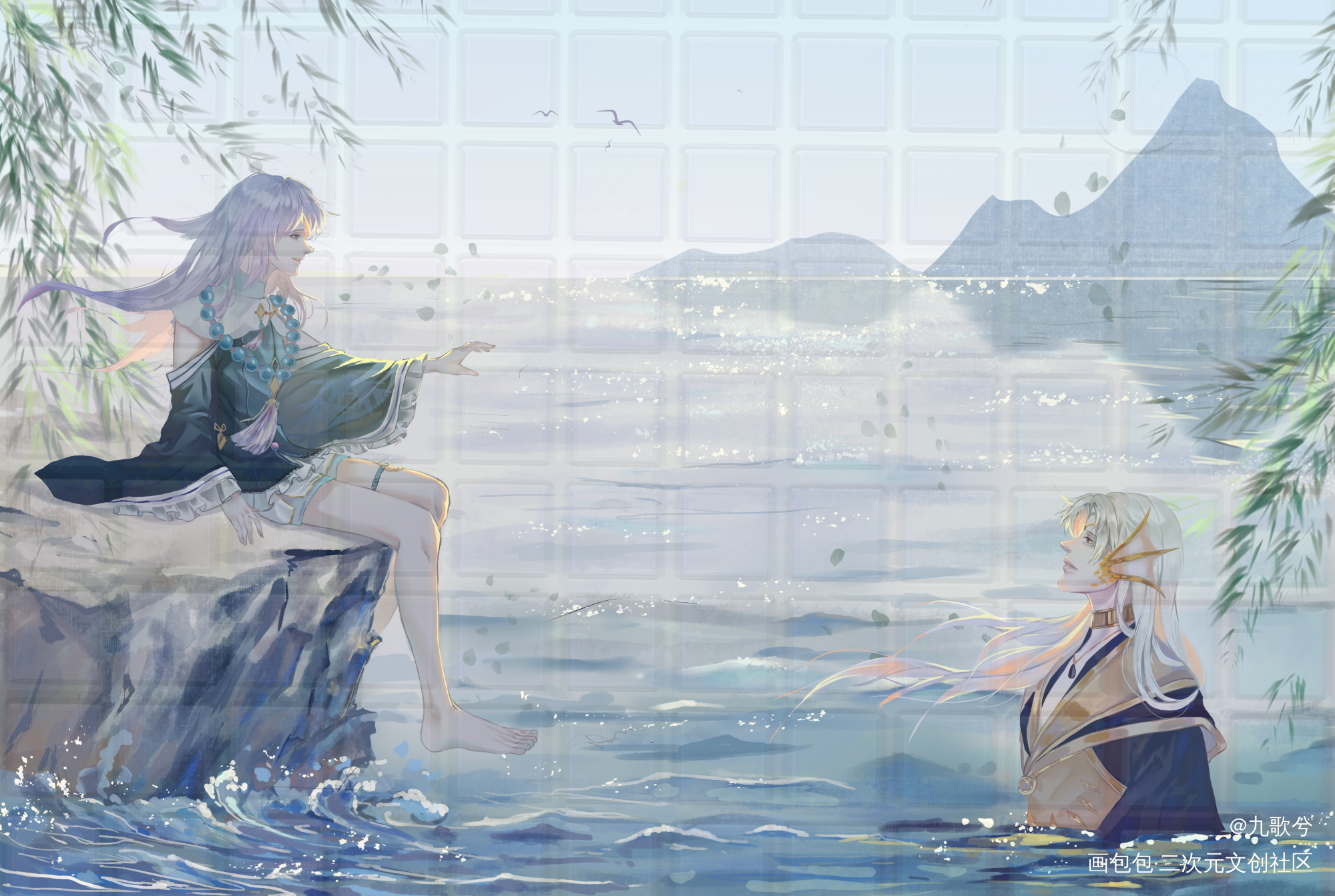 清风许你_古风平涂插画约稿绘画作品