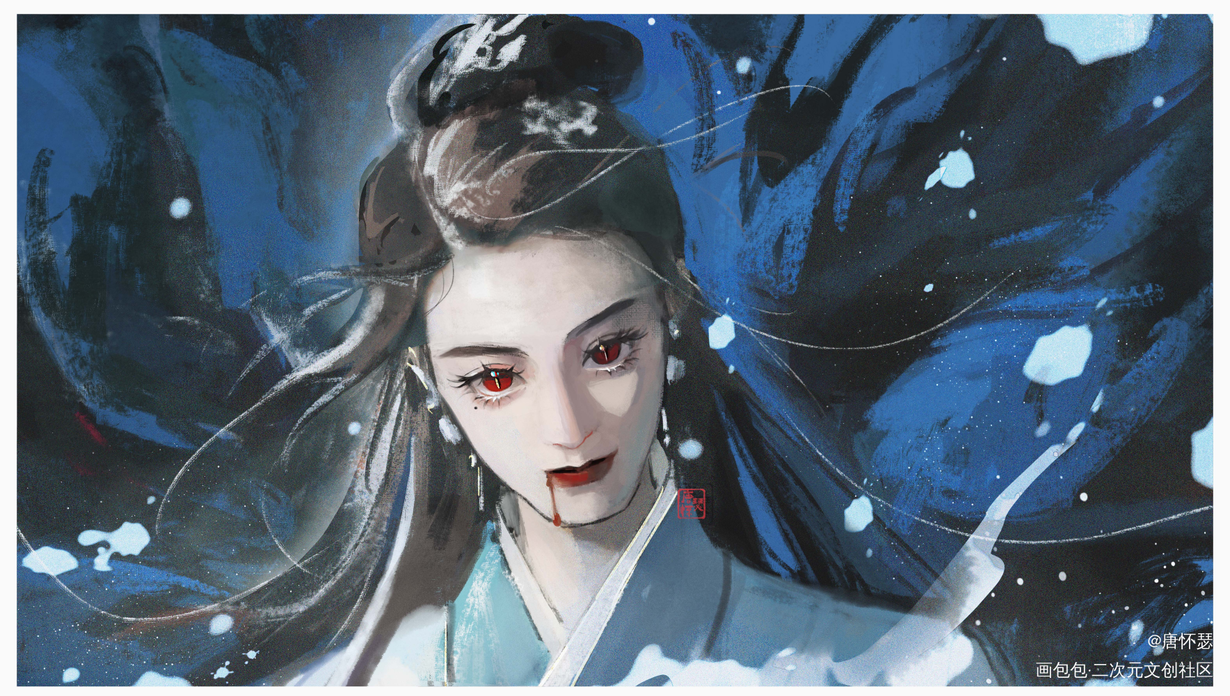纪云禾_古风厚涂插画驭鲛记与君初相识绘画绘画作品