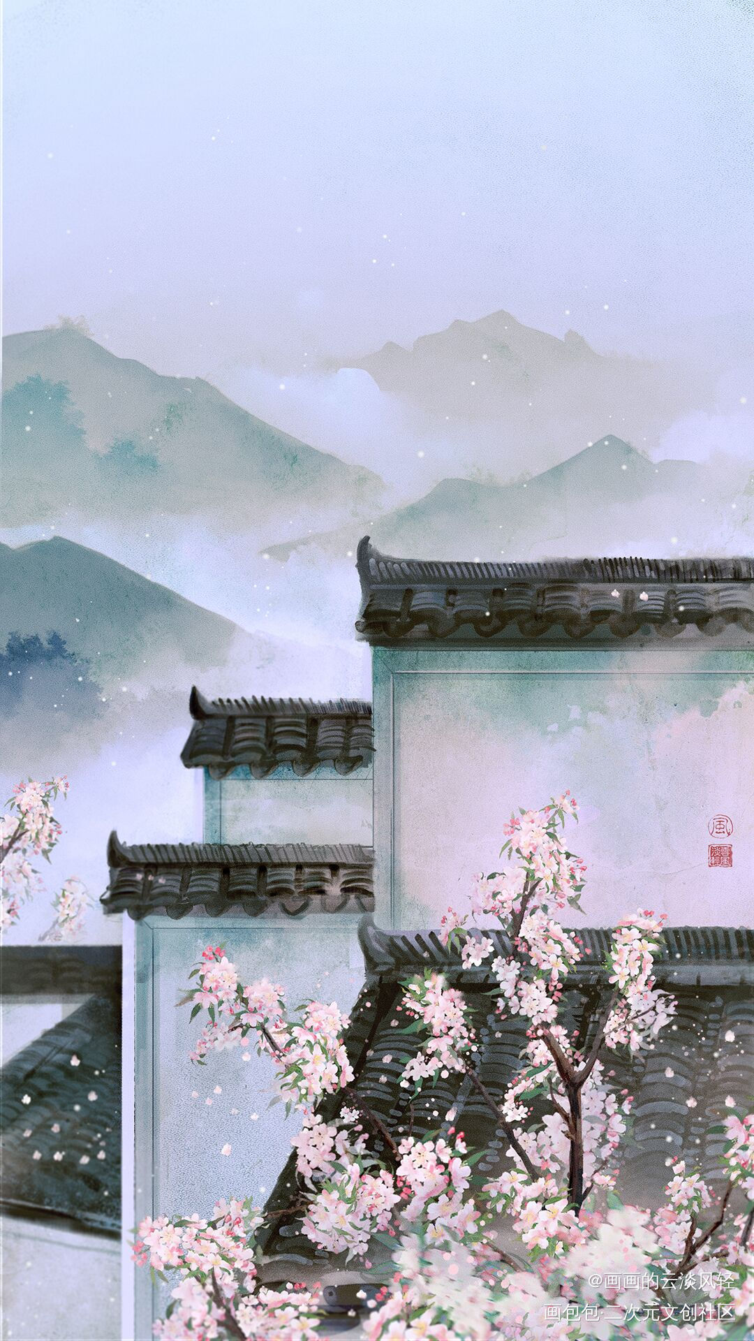 西府海棠_古风场景古风插画古风插画板绘绘画作品