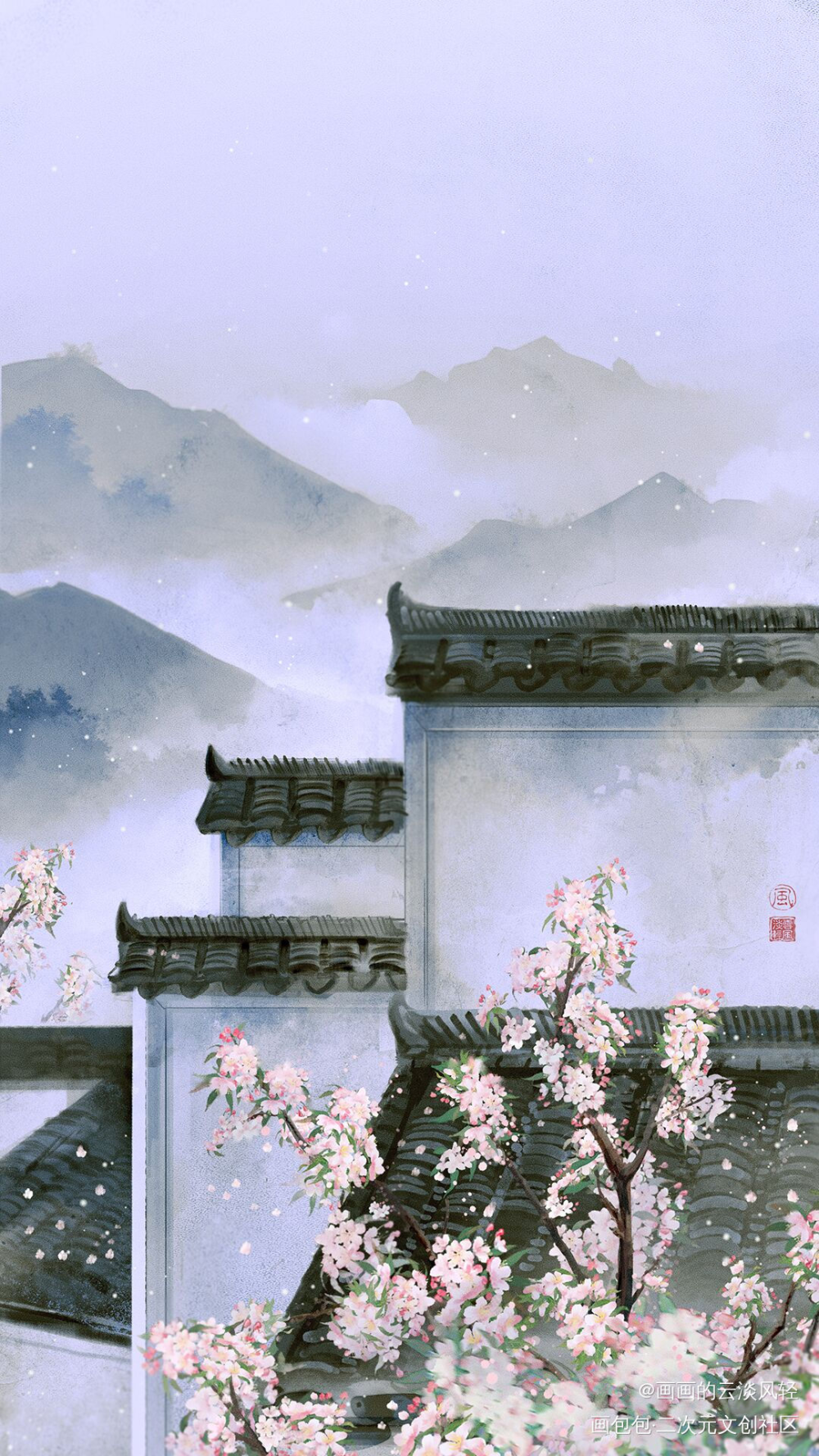 西府海棠_古风场景古风插画古风插画板绘绘画作品