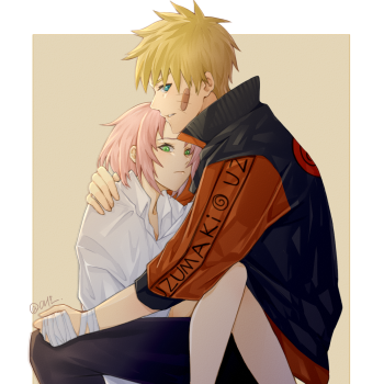 鸣樱_火影忍者春野樱漩涡鸣人日系鸣樱板绘绘画作品