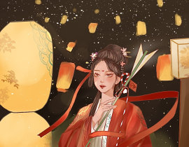 国风花灯少女原创_绘画作品