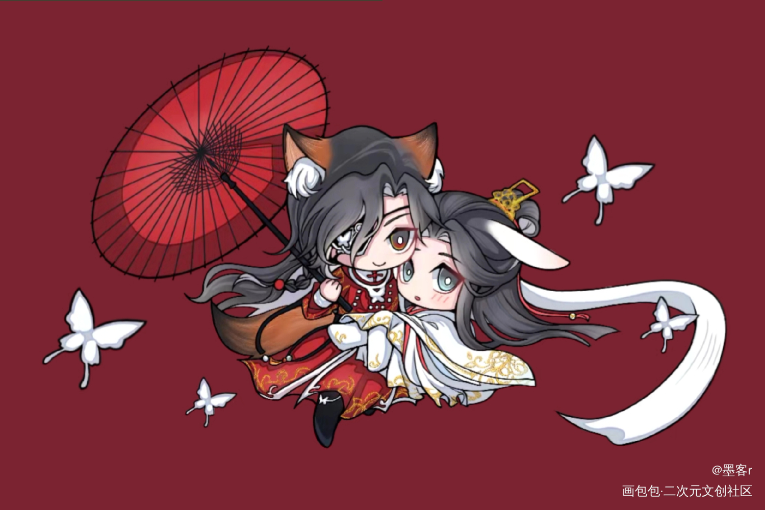 天官赐福 花怜_天官赐福花怜谢怜花城Q版花城谢怜墨香铜臭绘画作品