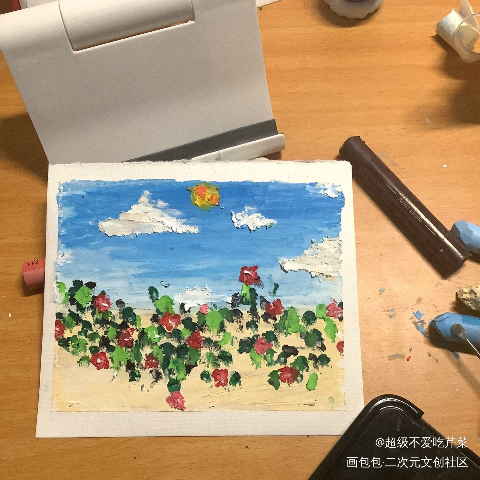 花_手绘油画棒绘画作品