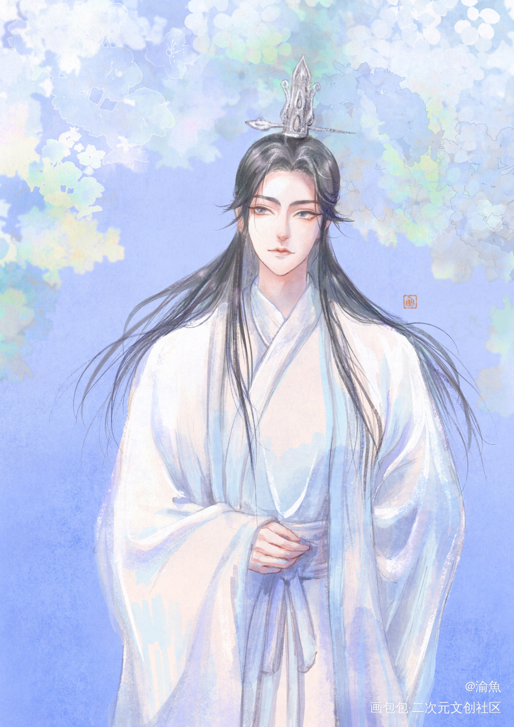晚宁_二哈和他的白猫师尊燃晚楚晚宁立绘古风厚涂水彩板绘绘画绘画作品