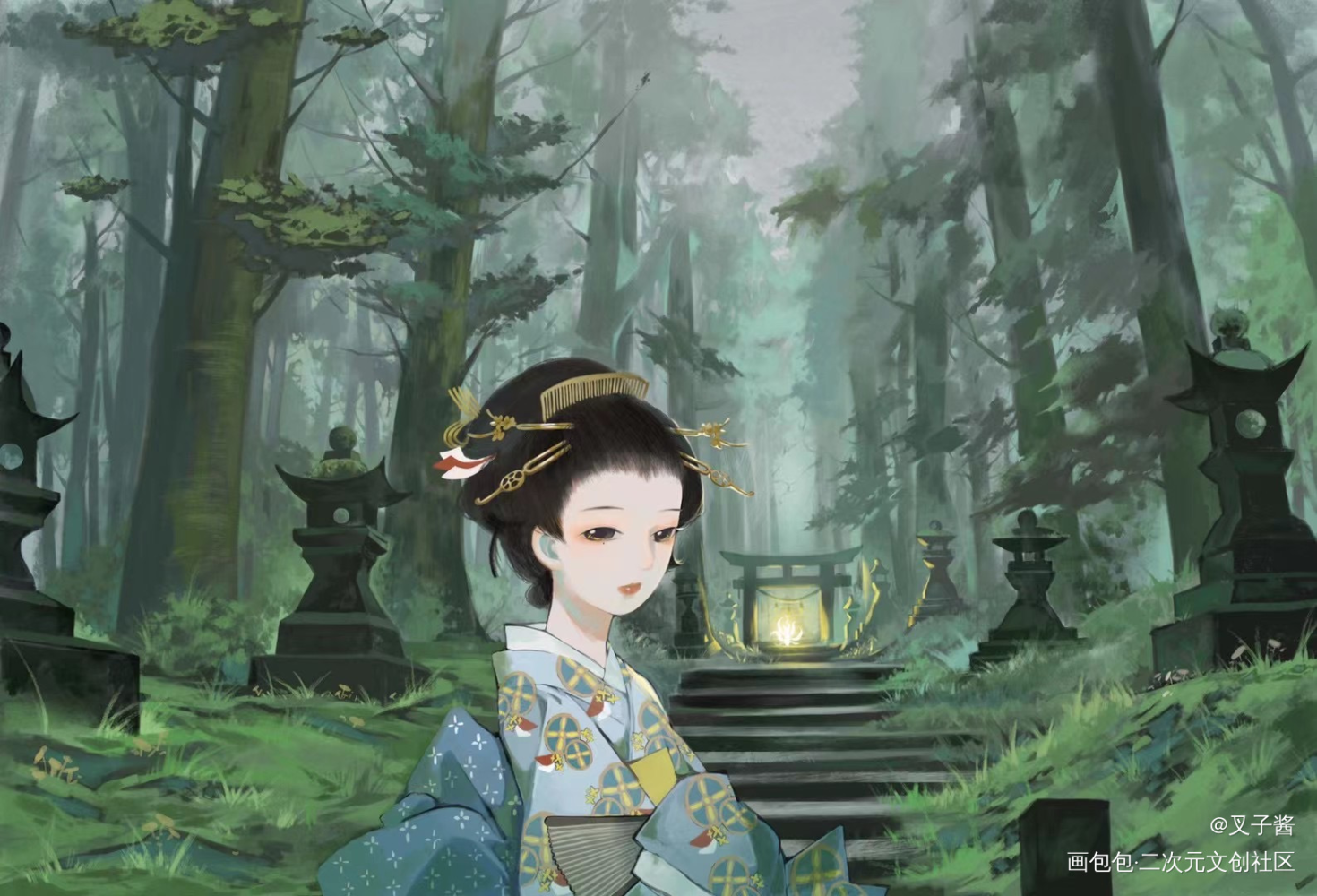山林深处_立绘厚涂日系绘画作品