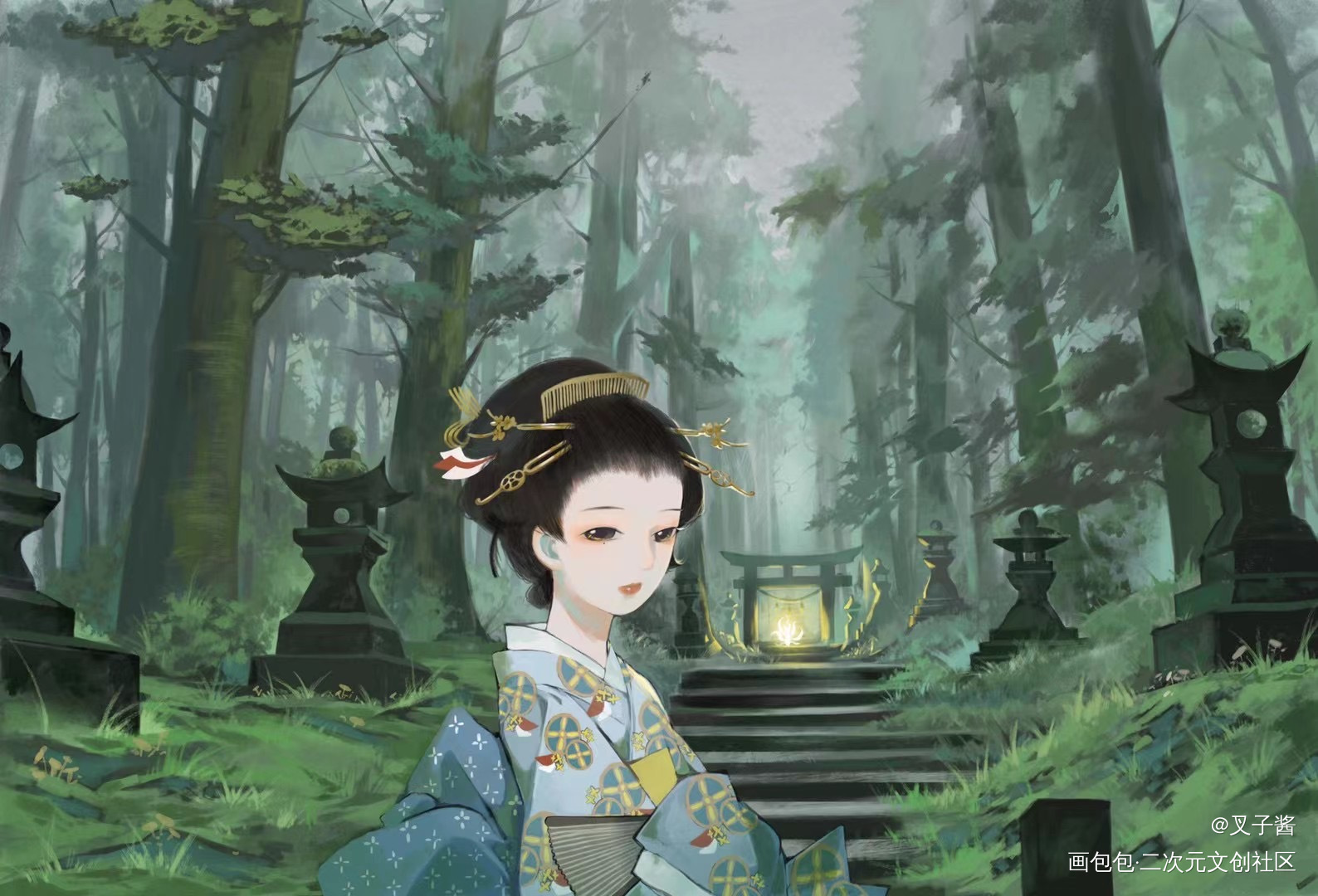 山林深处_立绘厚涂日系绘画作品