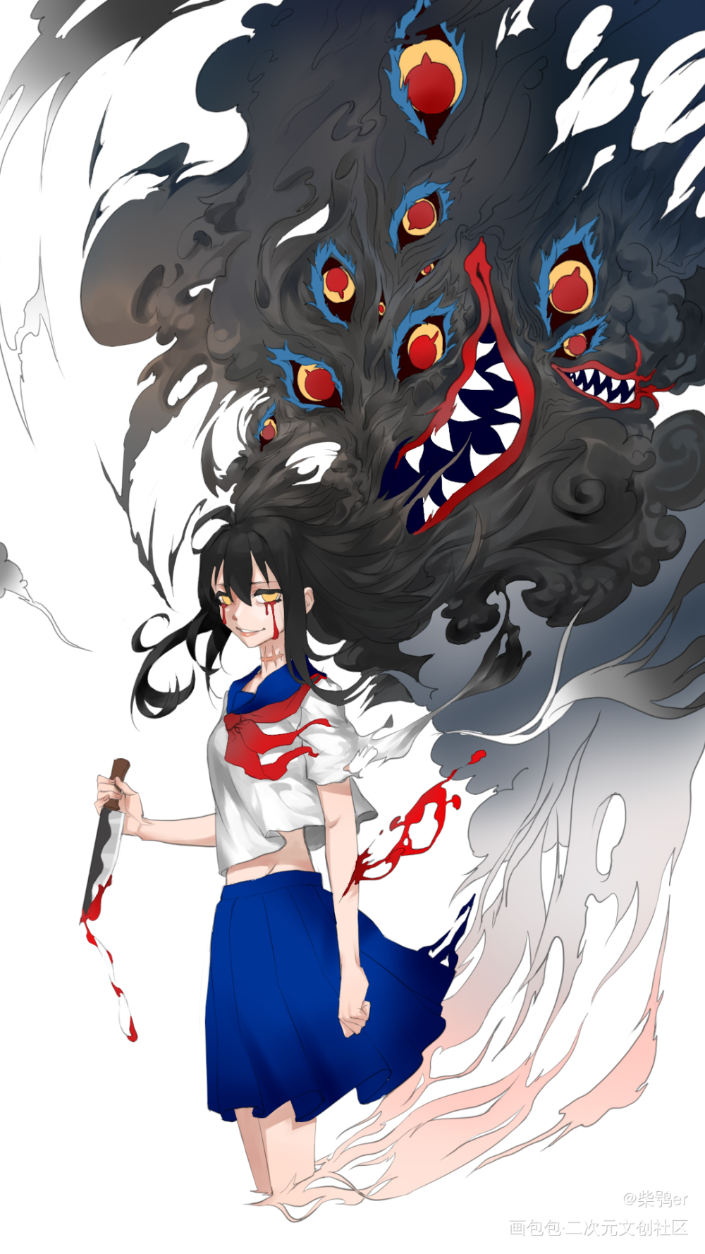 心魔_平涂日系板绘绘画作品