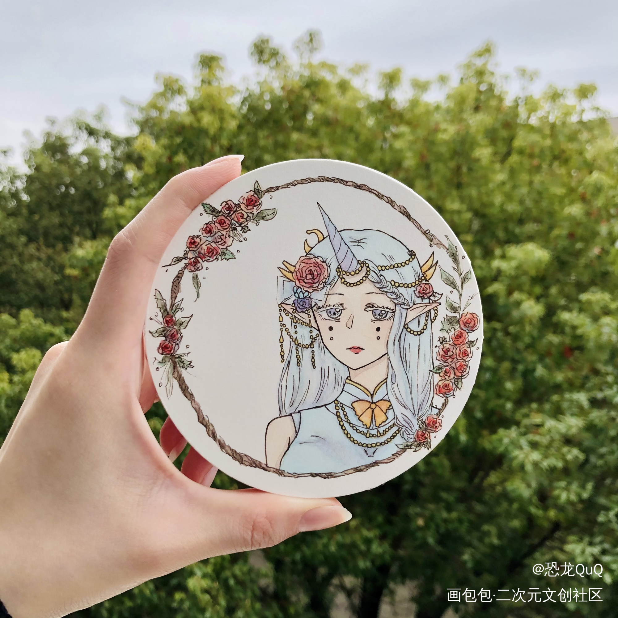 在春天被花包围_手绘水彩绘画作品