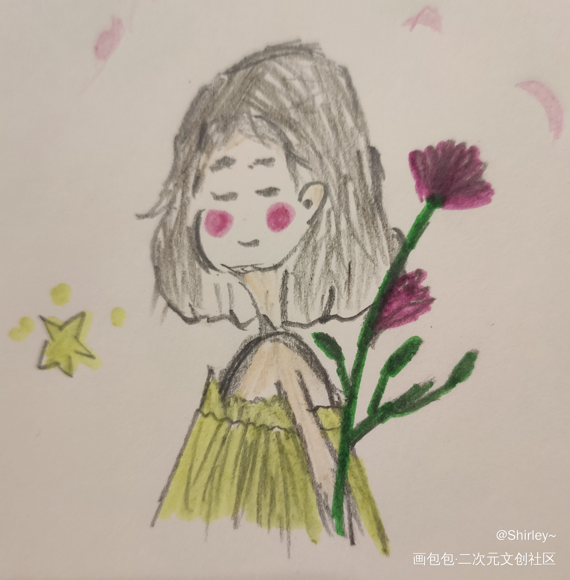 送你一朵小花花_手绘绘画作品
