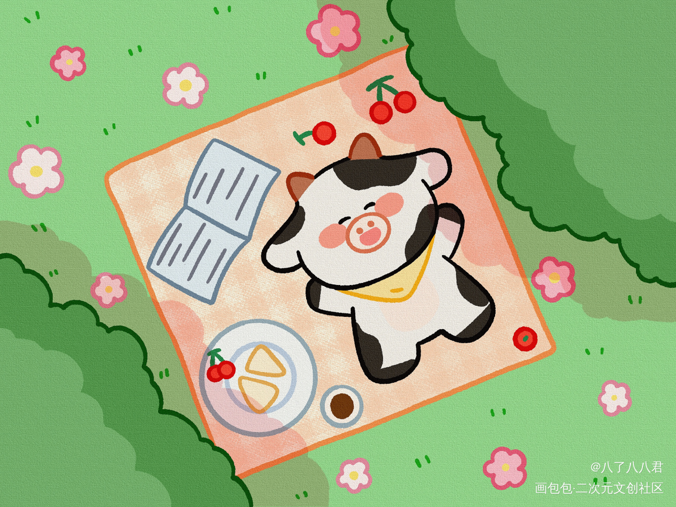 牛小花_平涂Q版绘画原创绘画作品