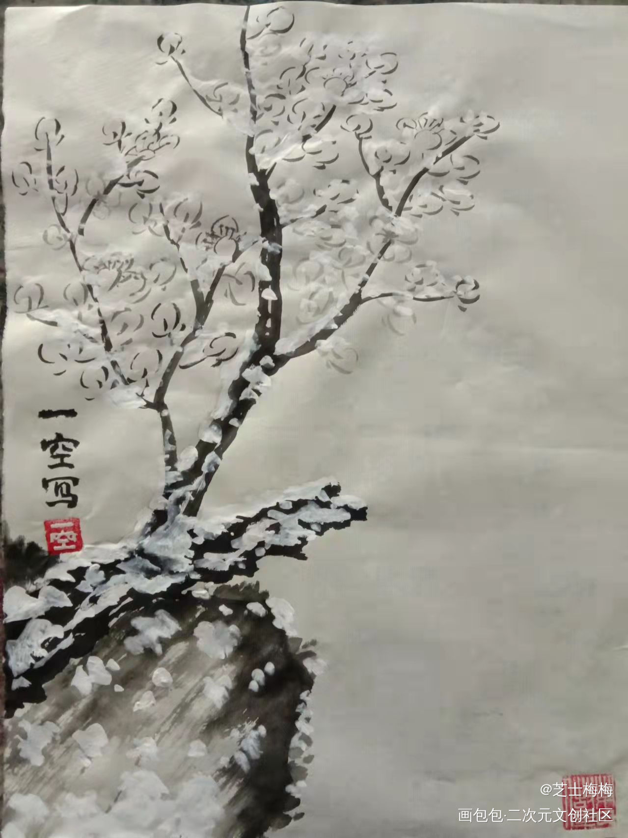 杏花雨落_手绘古风绘画作品
