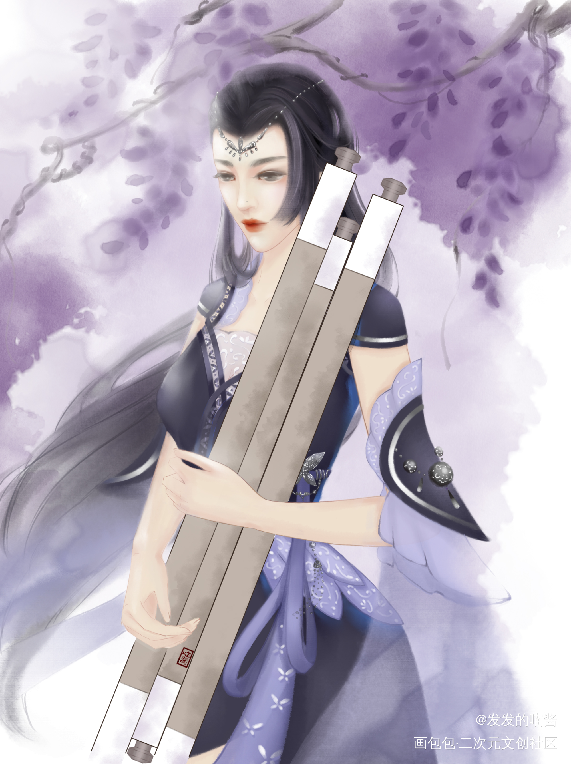 千秋无绝色，悦目是佳人_剑三水墨立绘古风厚涂水彩板绘插画约稿板写绘画绘画作品