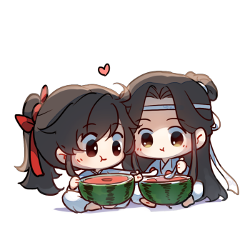 吃西瓜_魔道祖师忘羡q版绘画作品