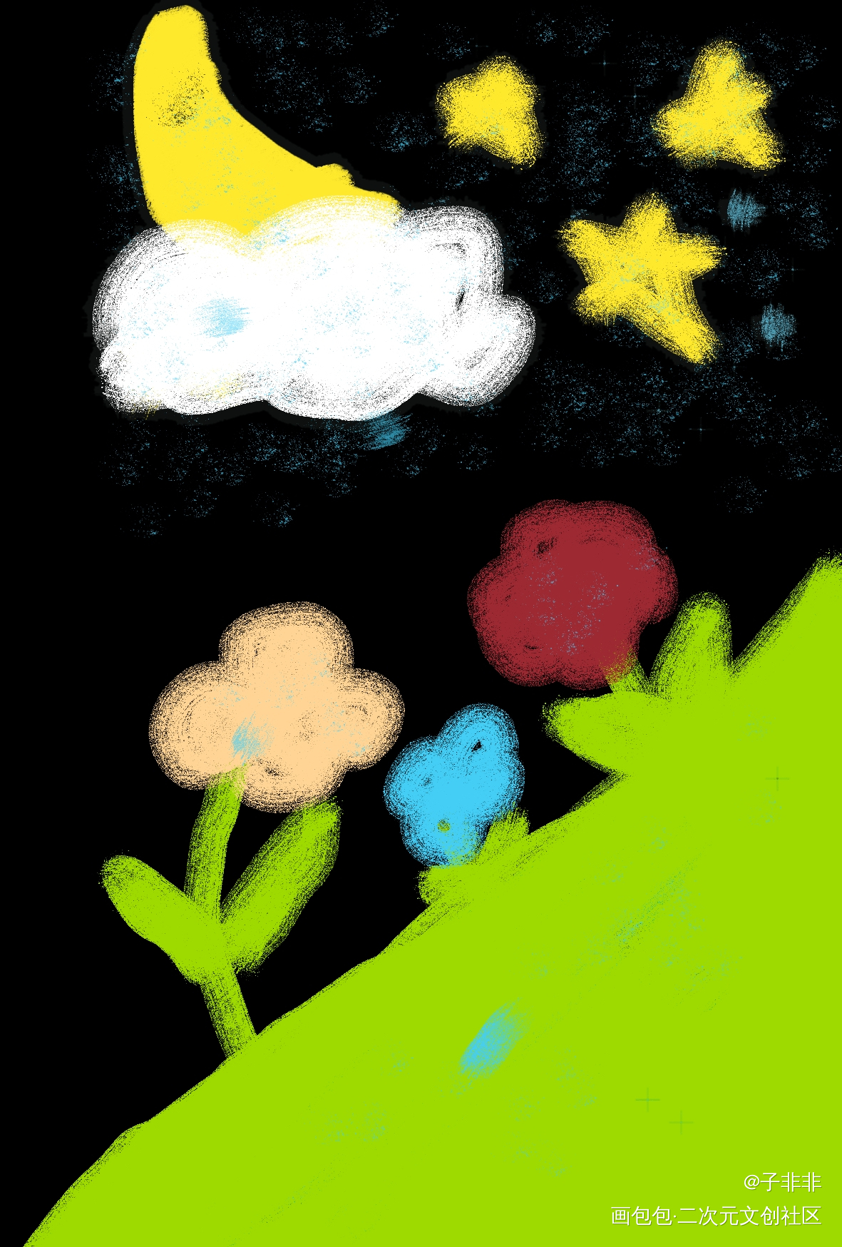 春天的夜晚_手绘绘画作品