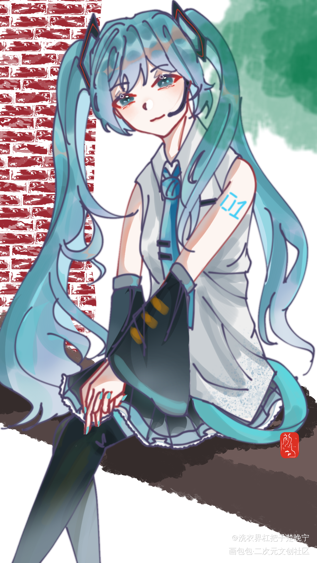 时隔六年摸了初音未来_初音未来平涂初音miku绘画作品