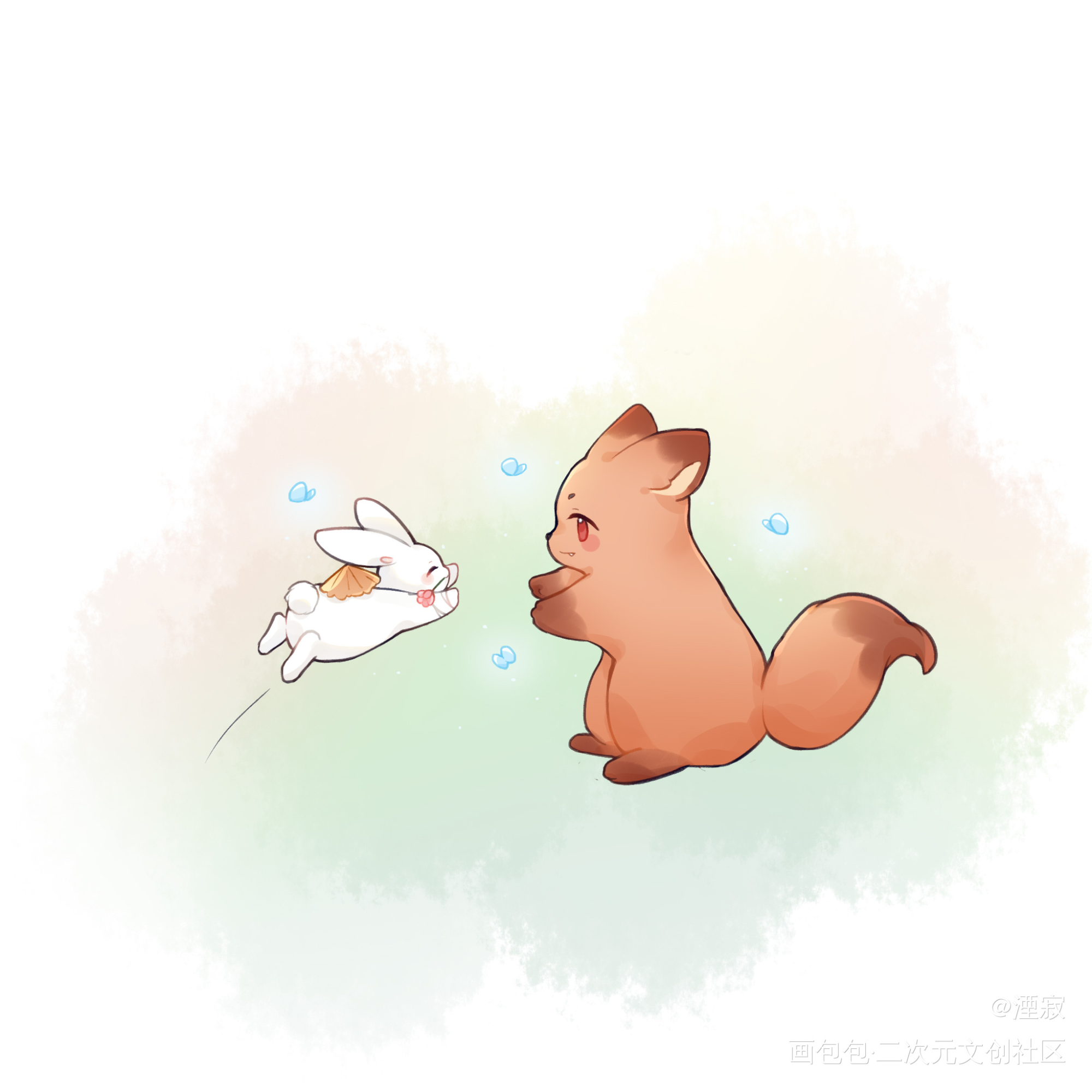 狐兔_天官赐福花怜拟兽绘画作品