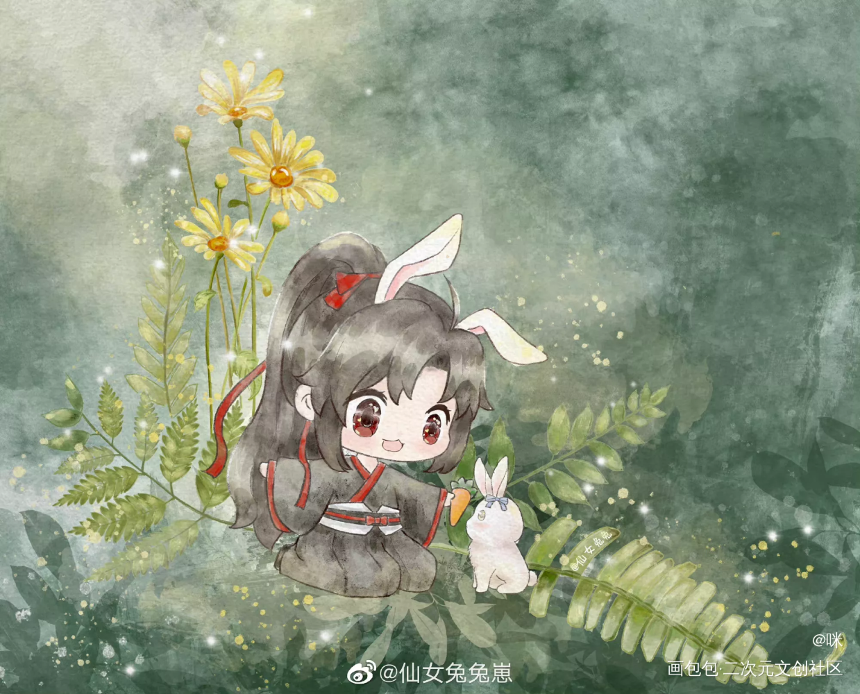 春天的羡羡和兔子_魔道祖师忘羡Q版我要上首推绘画作品