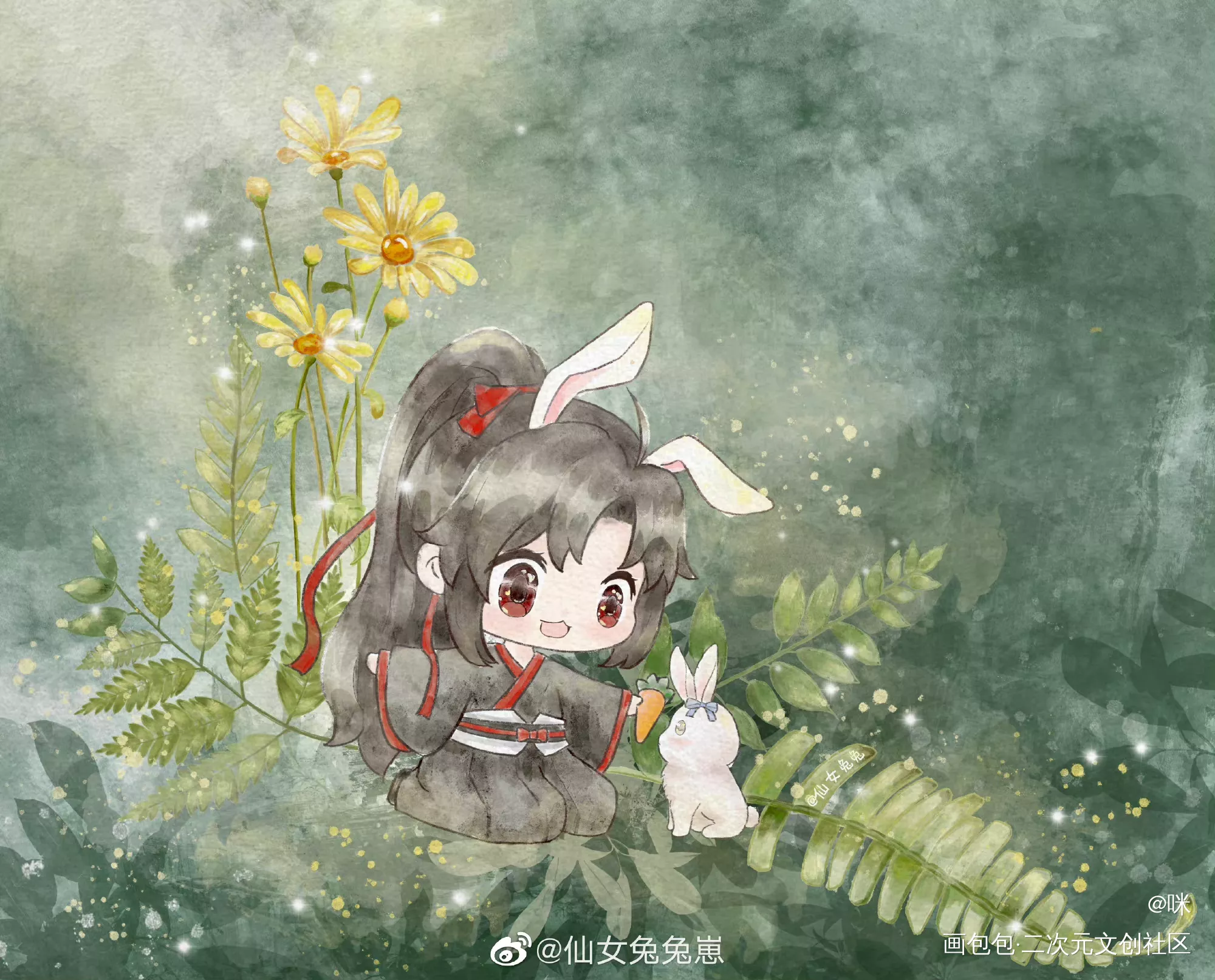 春天的羡羡和兔子_魔道祖师忘羡Q版我要上首推绘画作品