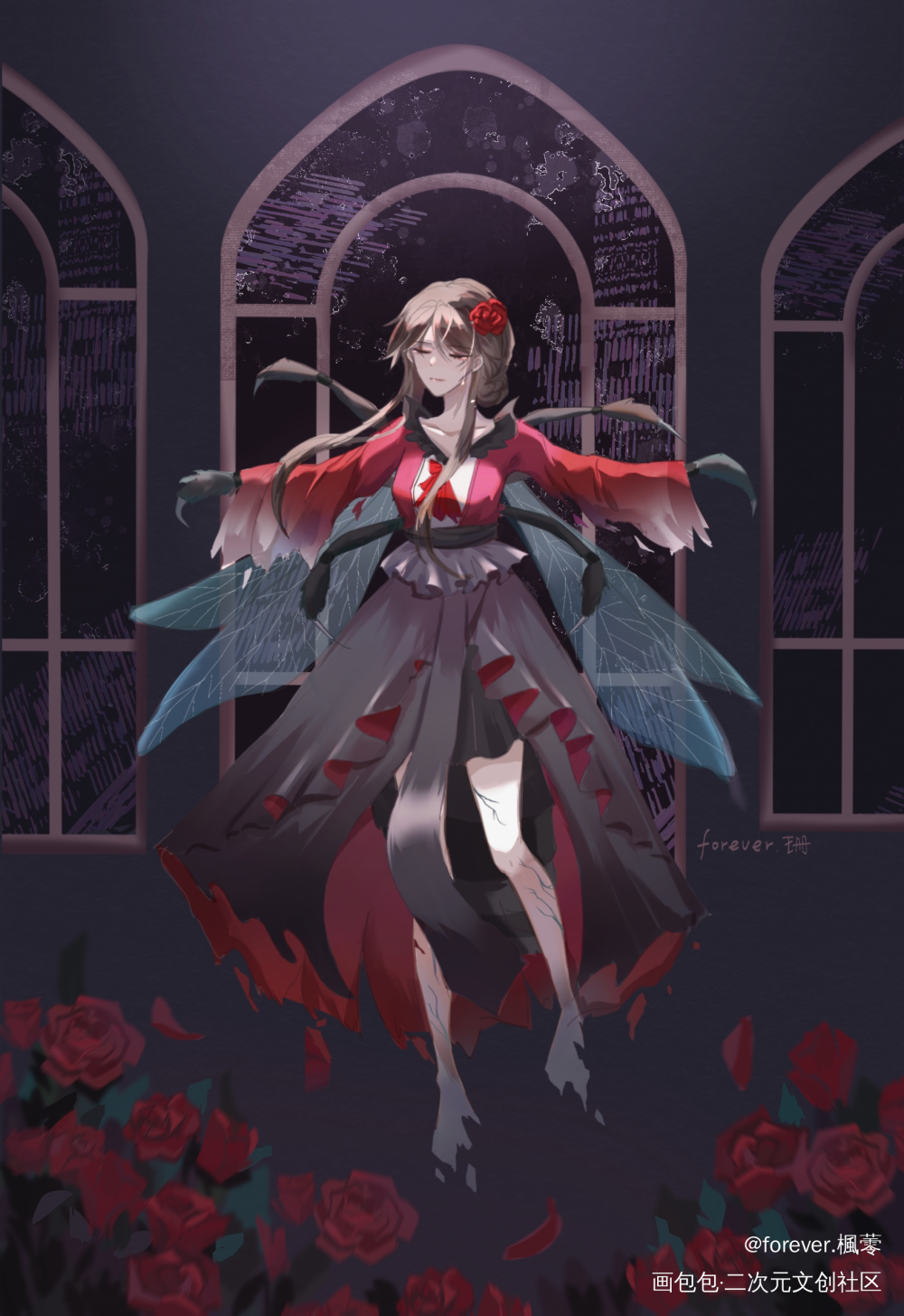 “陆夫人的玫瑰花凋谢了”_小蘑菇绘画作品