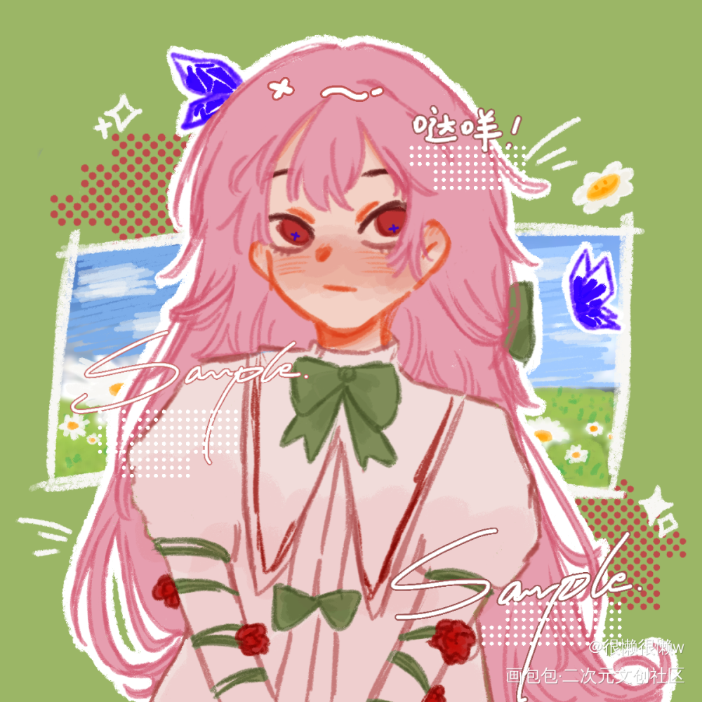 一个摸摸！_平涂日系头像二创绘画作品