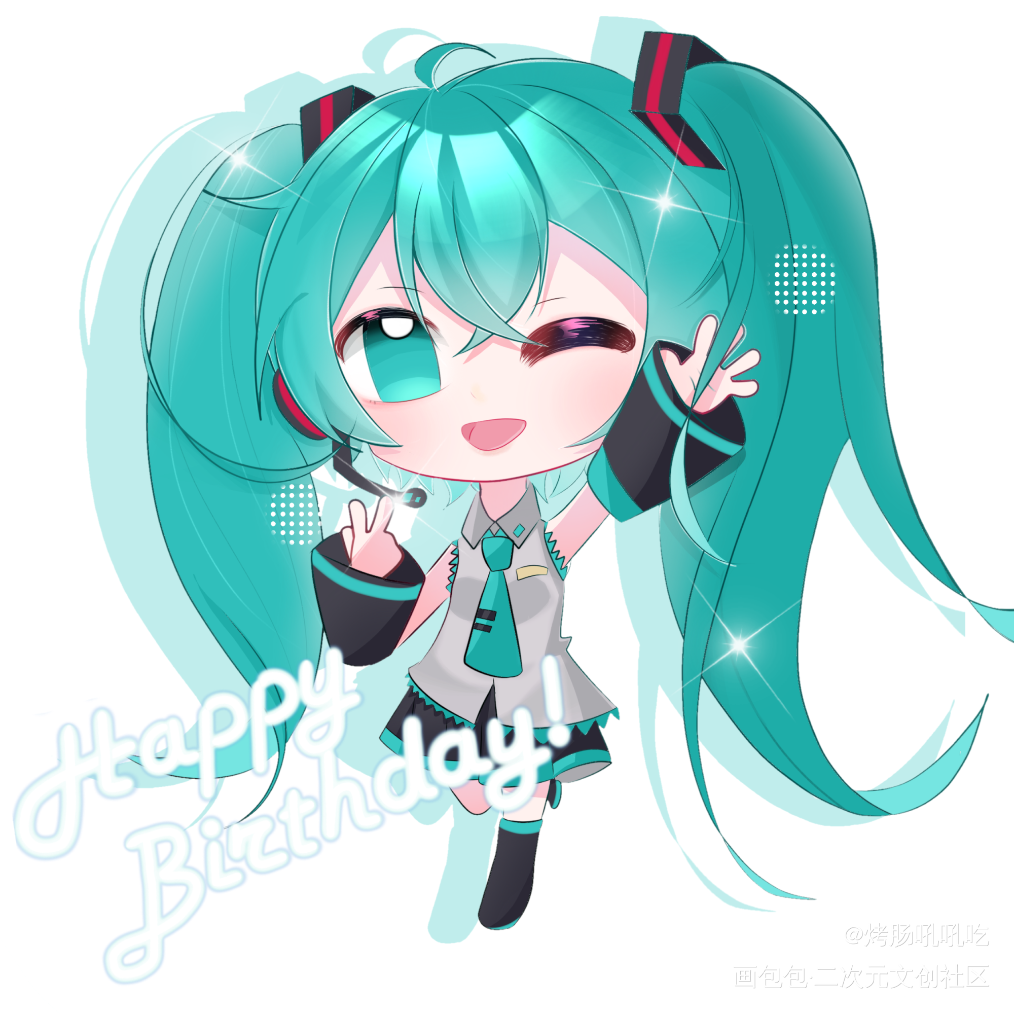 猜猜这是谁？_初音未来手绘平涂日系Q版oc绘画作品