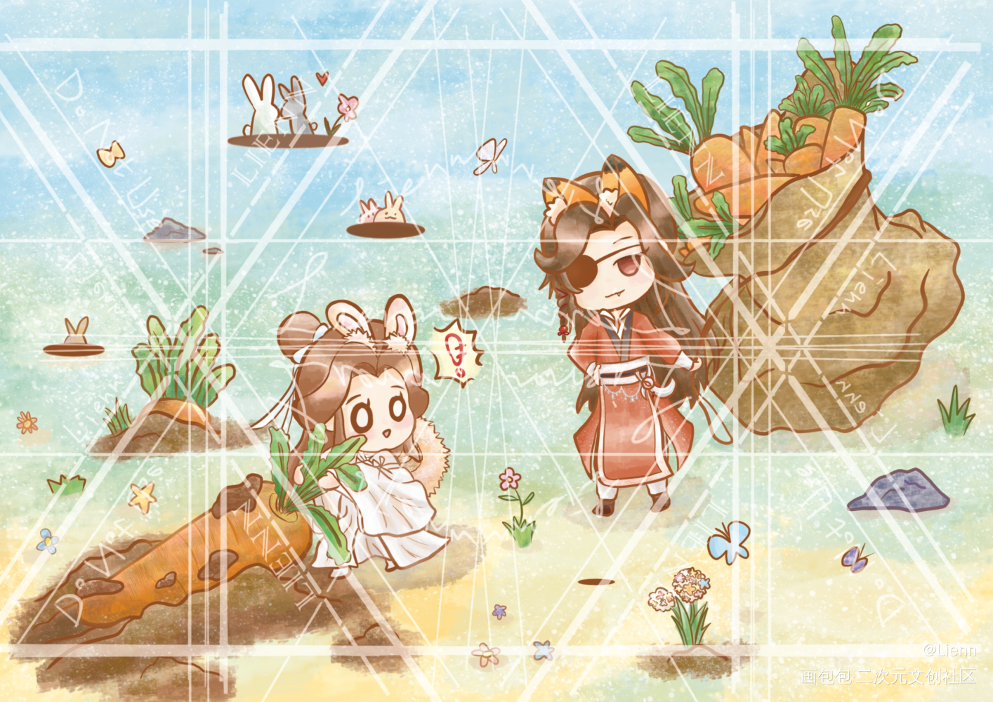 拔萝卜_天官赐福花怜Q版绘画作品