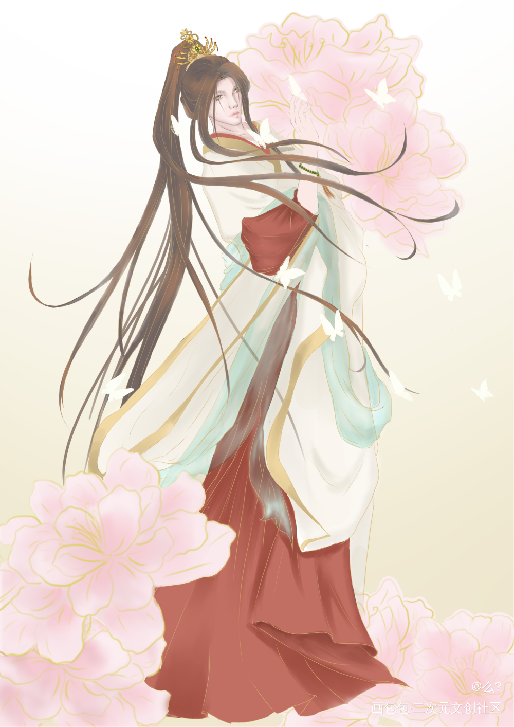 美男陪花花，画完笑哈哈_天官赐福谢怜太子悦神绘画作品