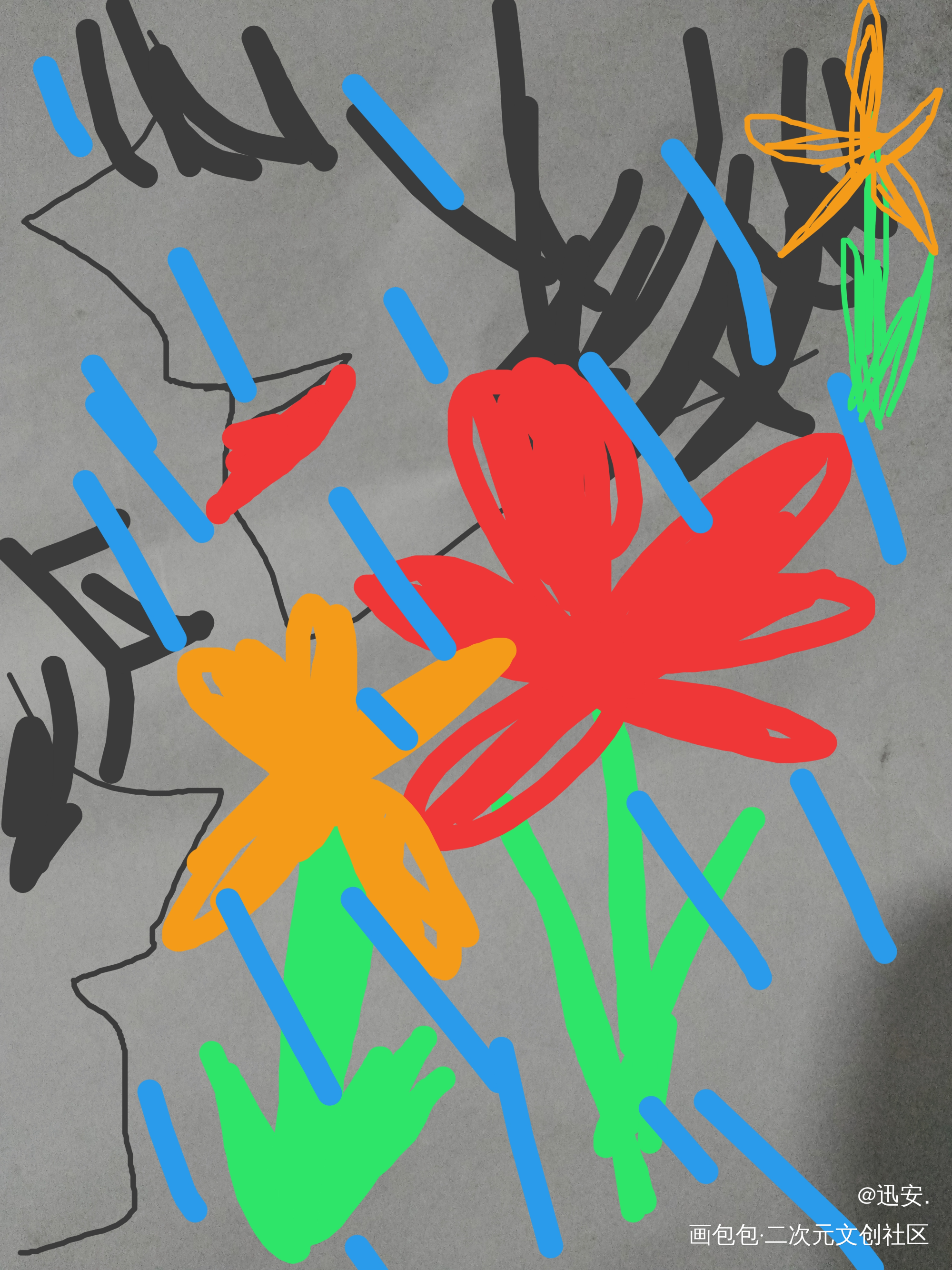 拼凑的春花_手绘春雨春花绘画作品
