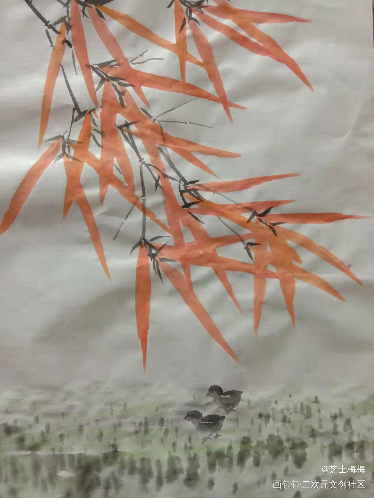 鸡鸣不已_手绘绘画作品