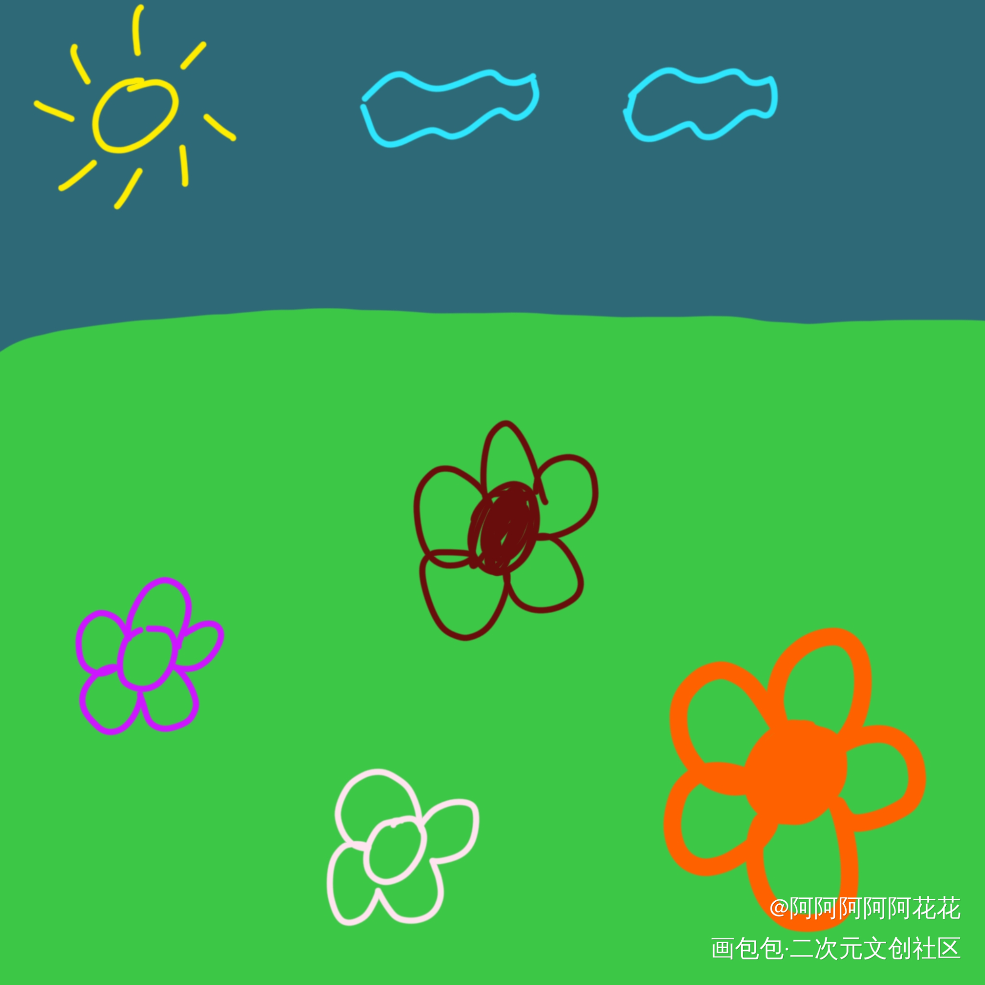 蓝天白云_平涂绘画作品