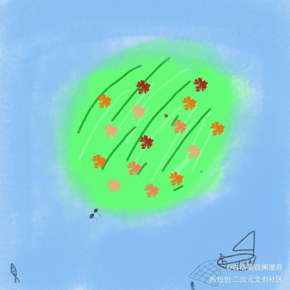 湖中岛～_唤醒春日主题打卡绘画作品
