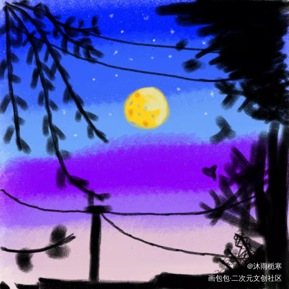 春天的夜晚_手绘绘画作品