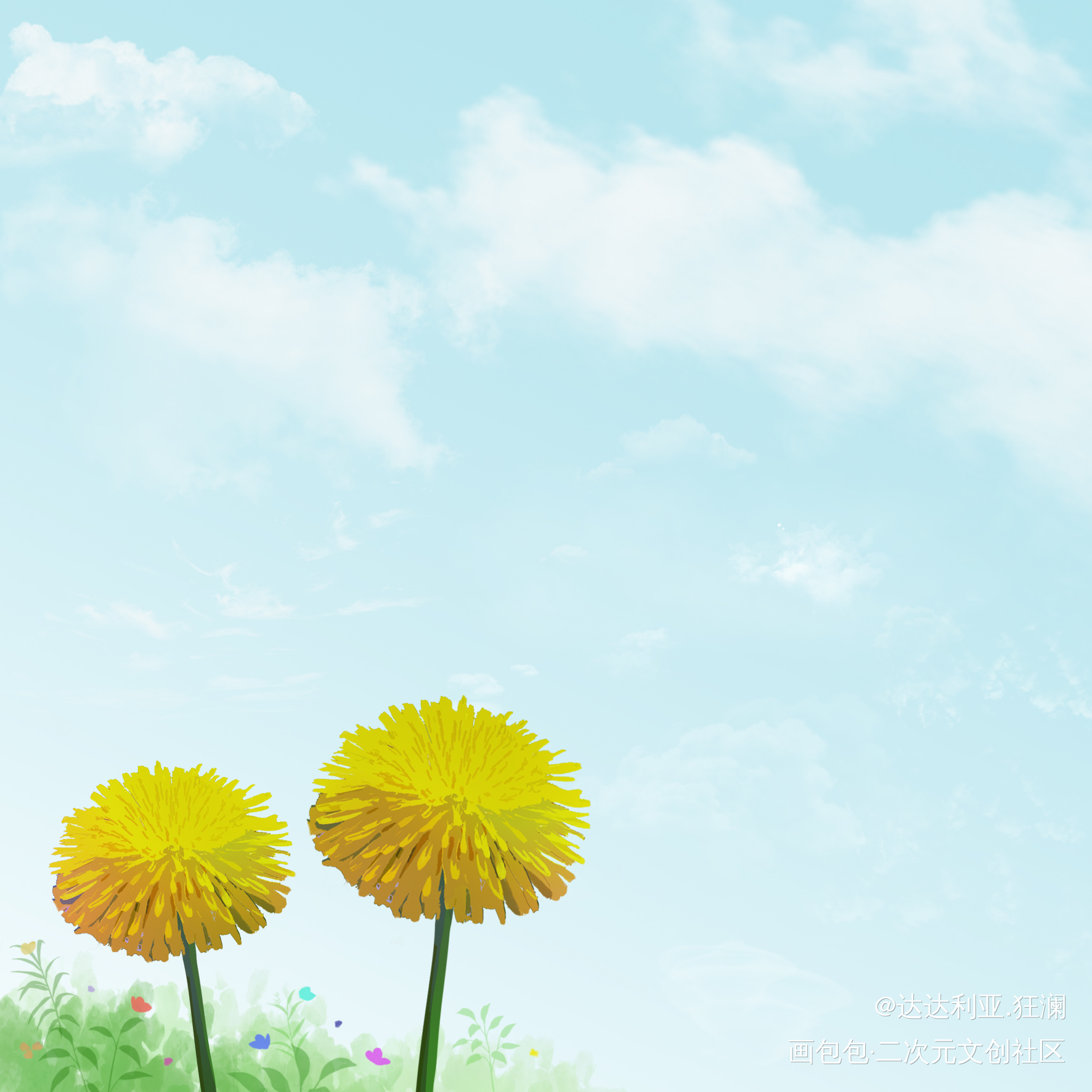 蒲公英的春天_平涂绘画作品