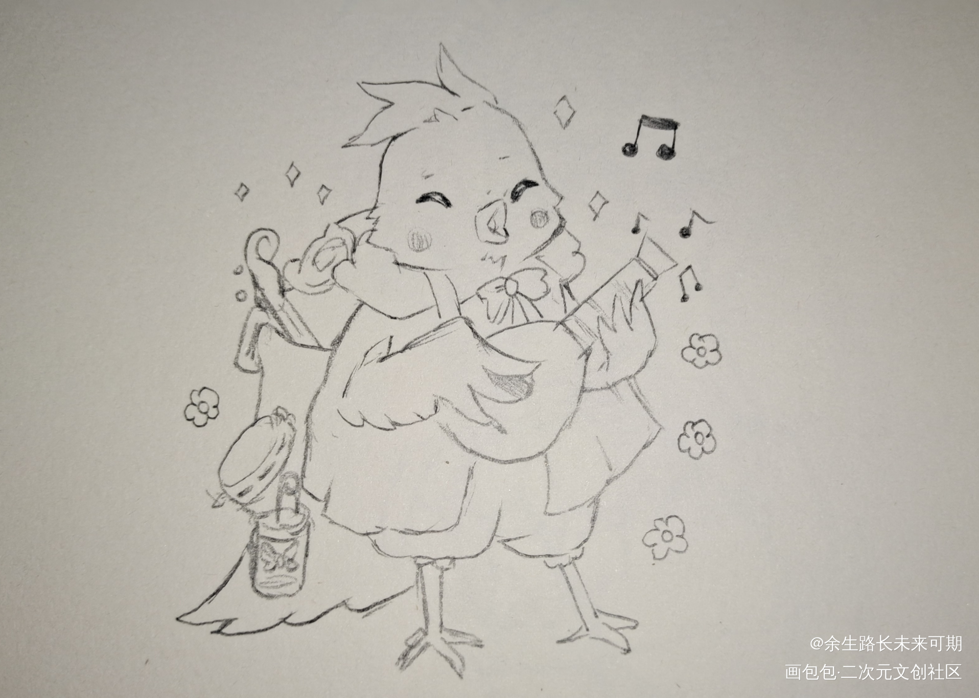 小鸟唱歌_手绘Q版绘画作品