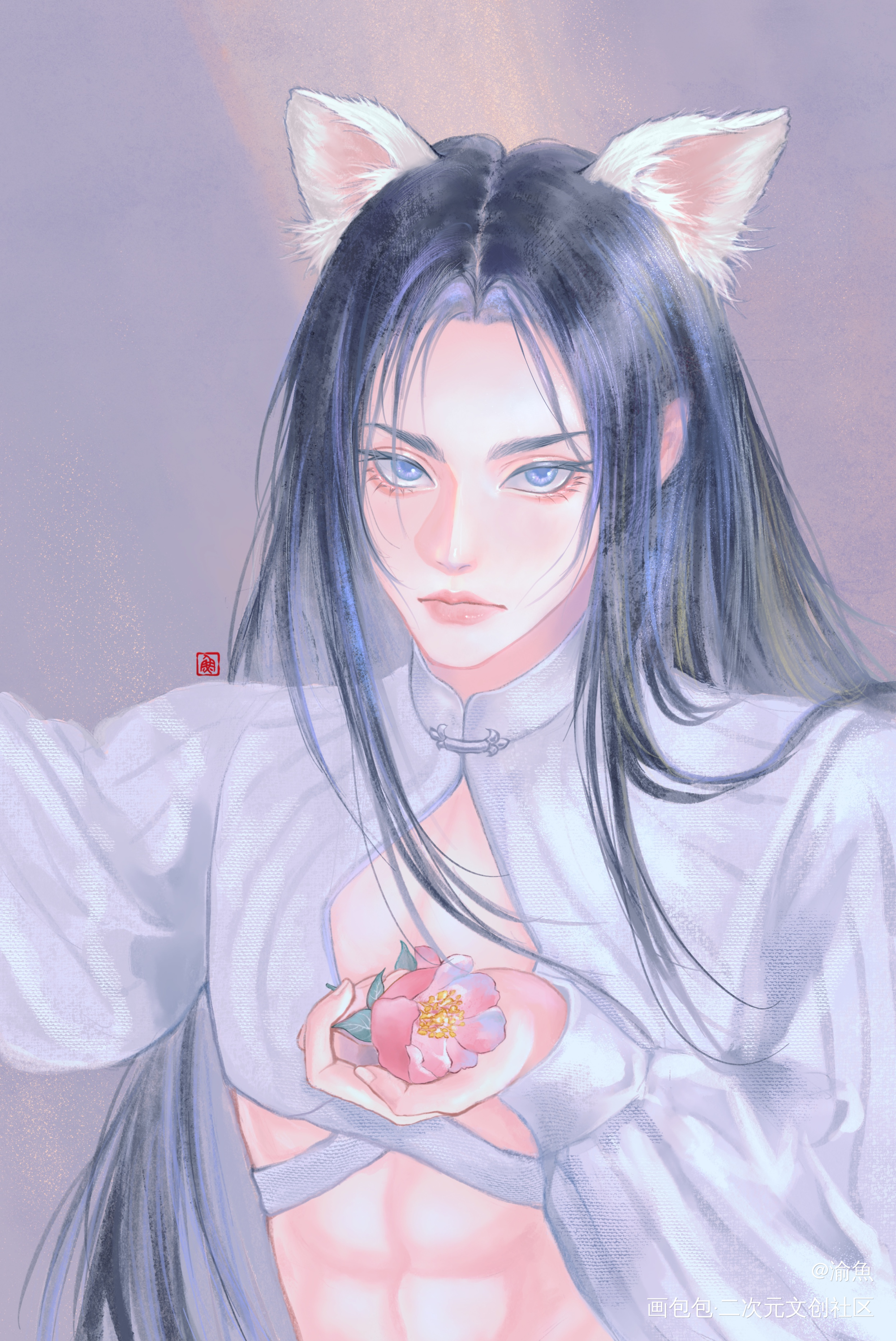 墨燃的猫宁_二哈和他的白猫师尊燃晚楚晚宁古风半厚涂水彩头像唤醒春日主题打卡板绘绘画绘画作品