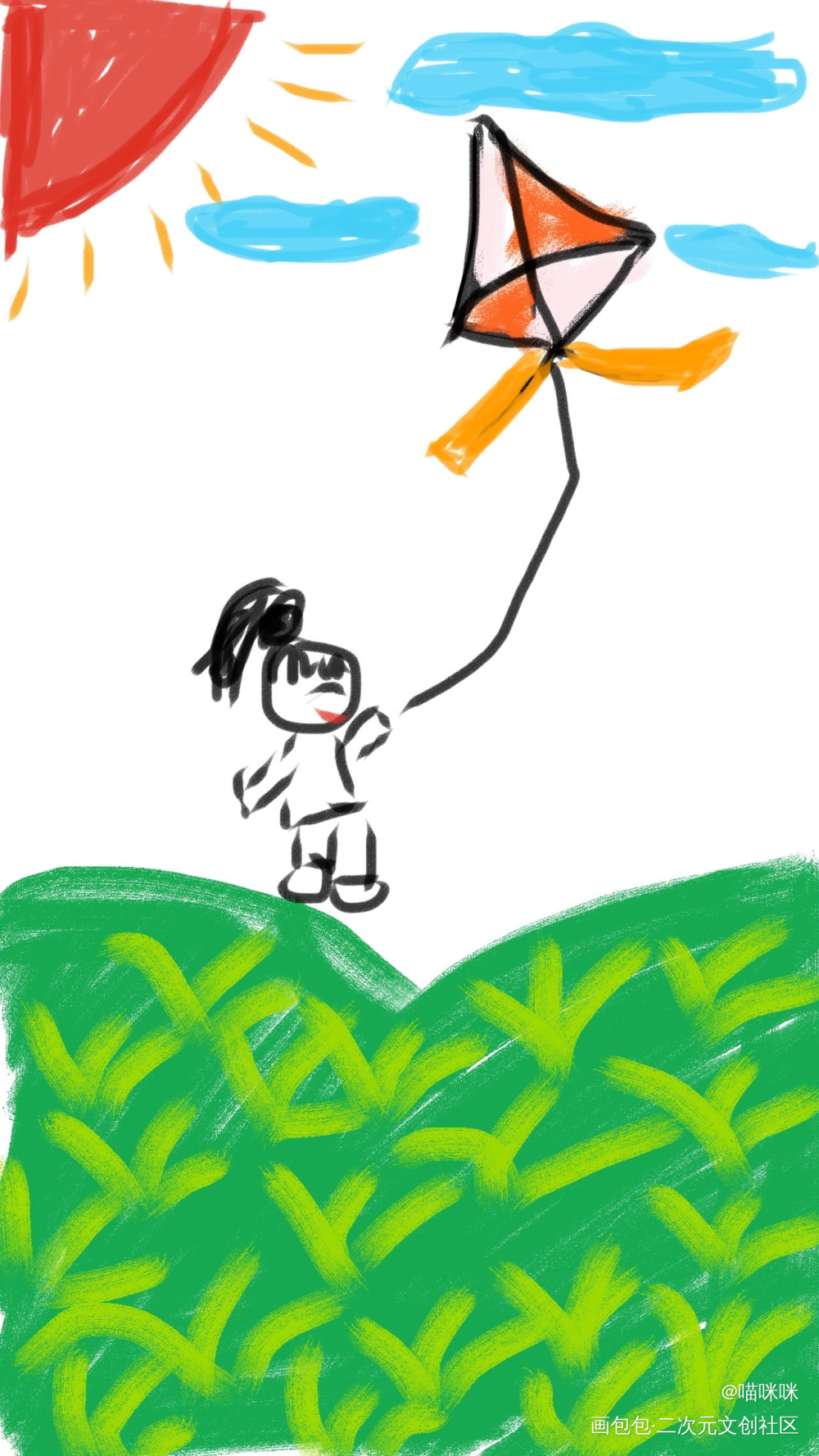 放风筝_春日绘画作品