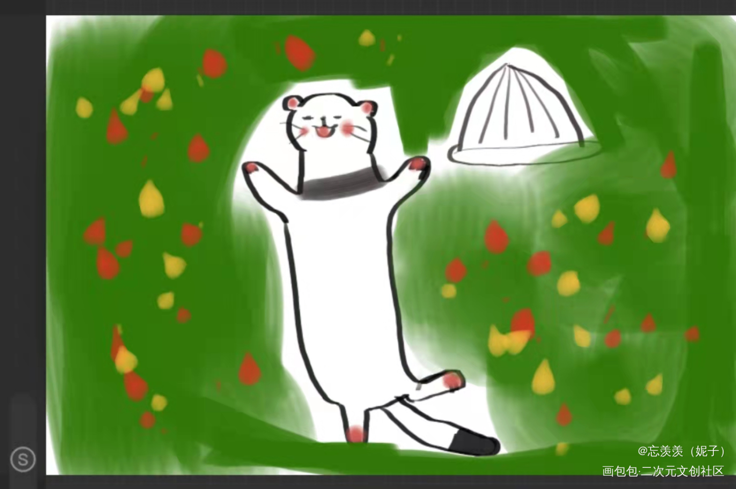 春日草地上的小白鼬_唤醒春日主题打卡绘画作品