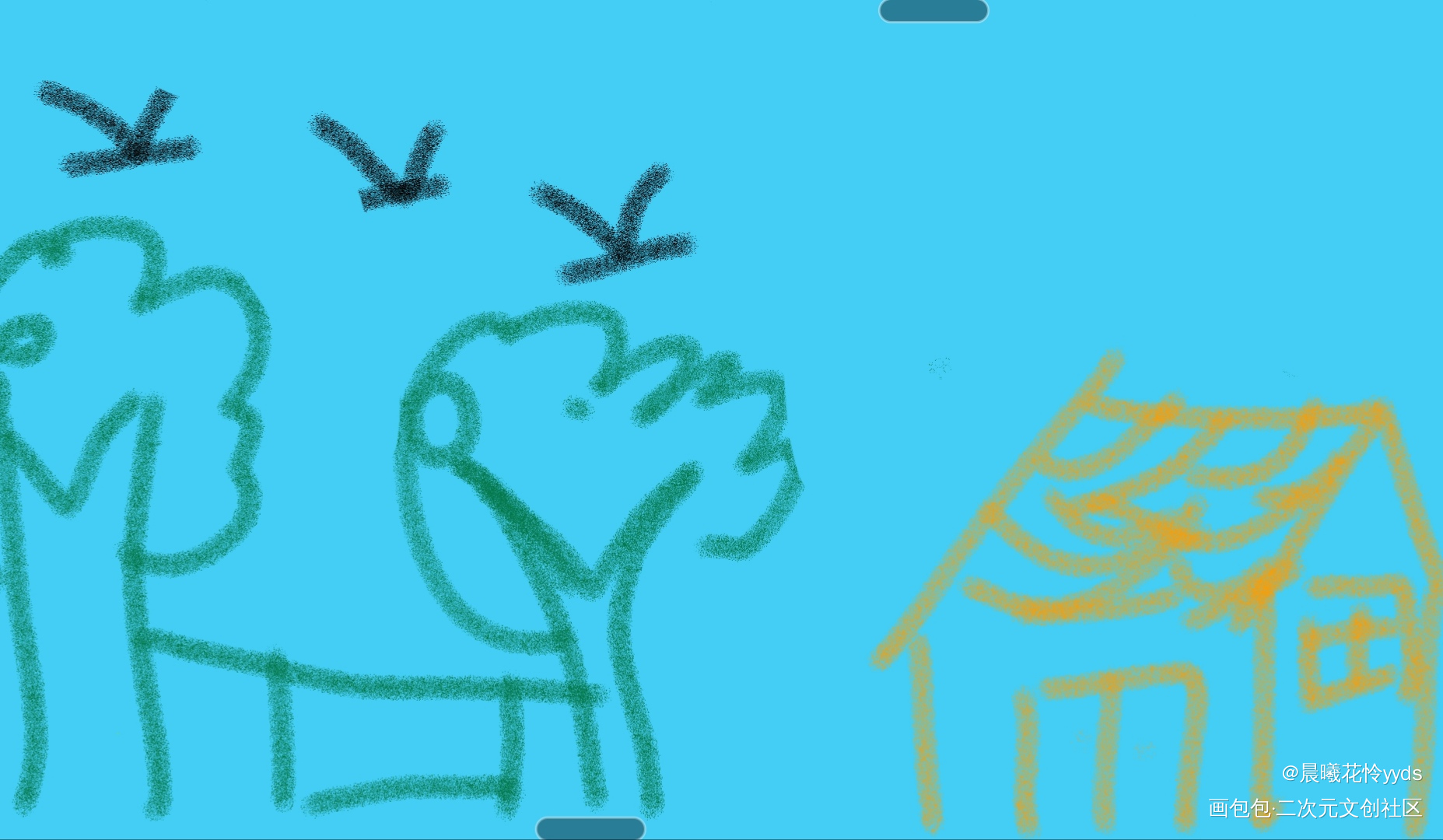 晒被子_手绘绘画作品