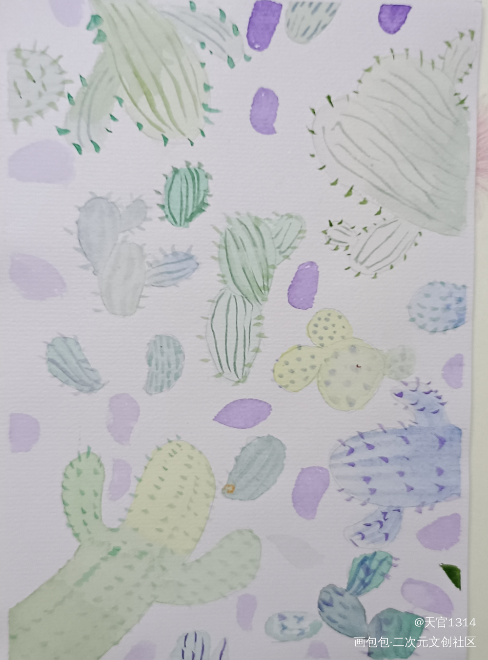 绿绿的仙人掌_水彩绘画作品