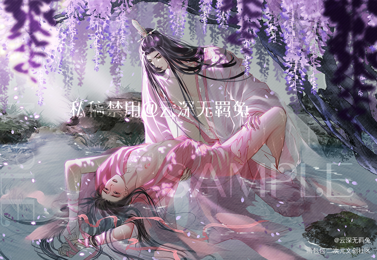 花神忘羡-破晓_魔道祖师忘羡蓝忘机魏无羡绘画作品